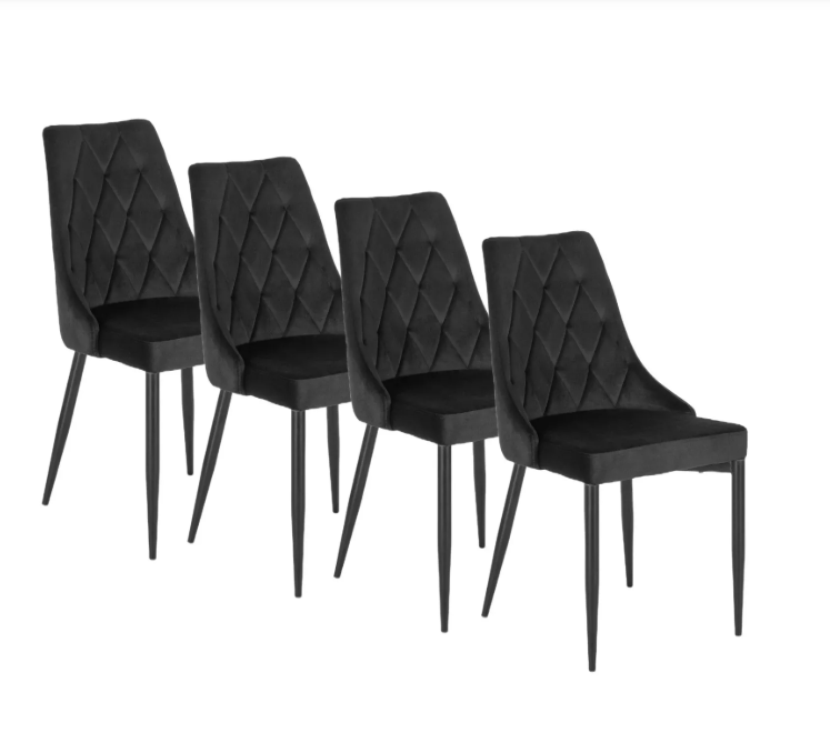 Zestaw 4 Krzeseł Tapicerowanych Welurowych Komplet Do Jadalni Czarne Cork