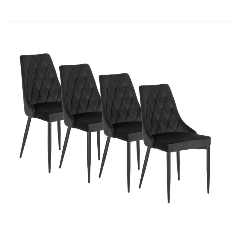 Zestaw 4 Krzeseł Tapicerowanych Welurowych Komplet Do Jadalni Czarne Cork