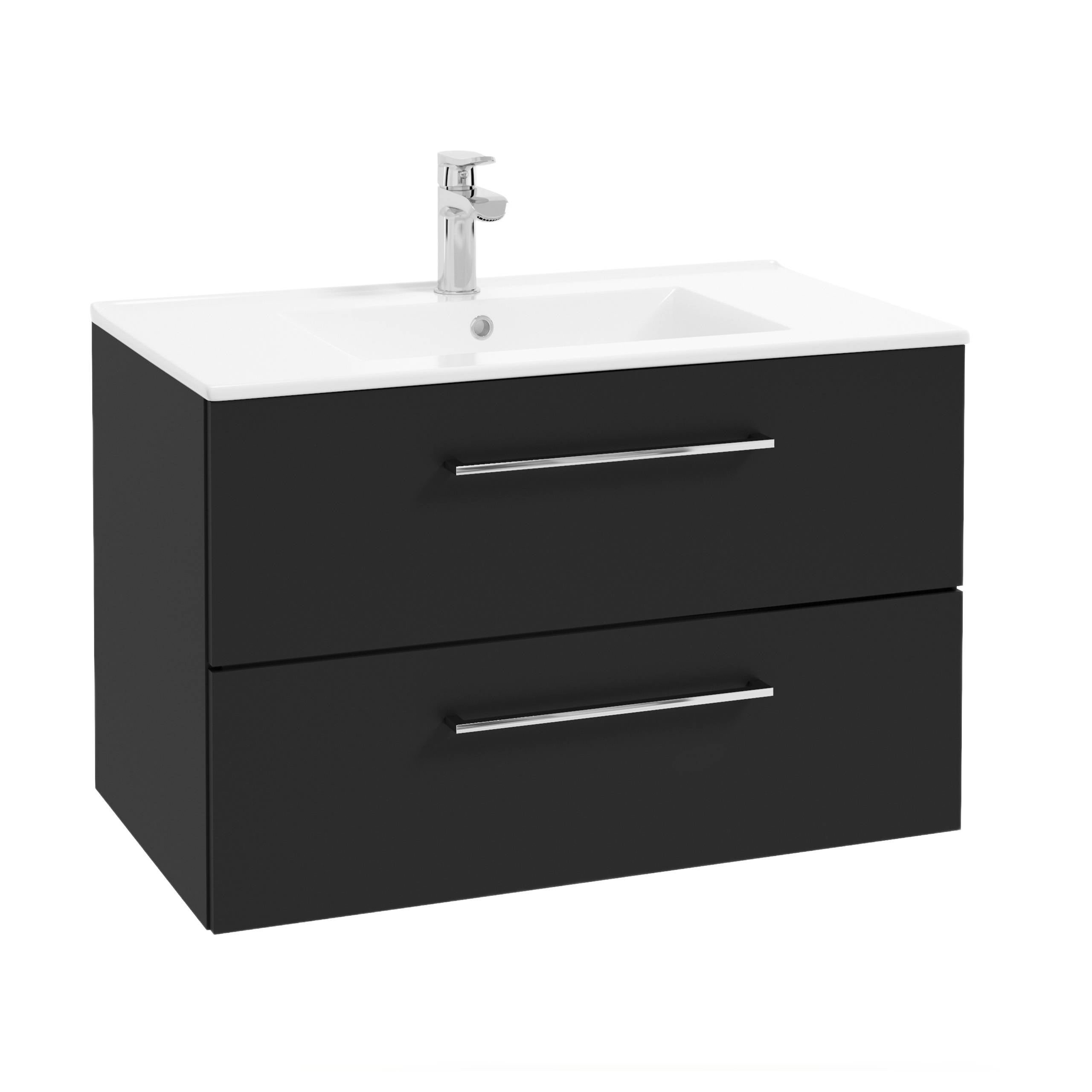 Szafka do Łazienki z Umywalką 80 x 45 cm Czarny Mat Szuflady Cichy Domyk