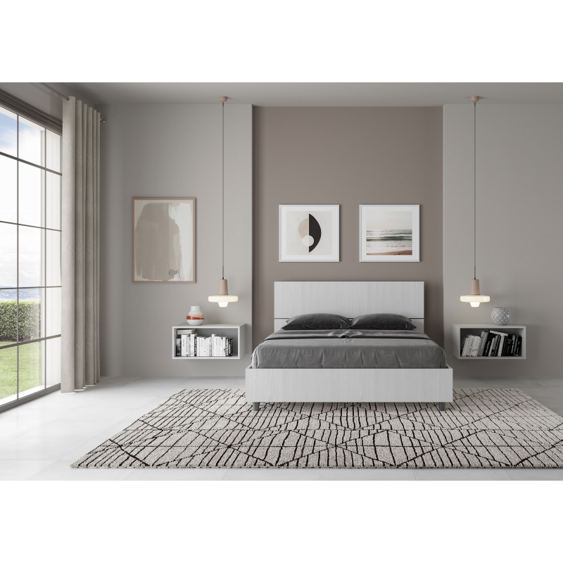 Lit en bois avec tête de lit inclinée Renoma-Couleur Blanc-140x200 - 3