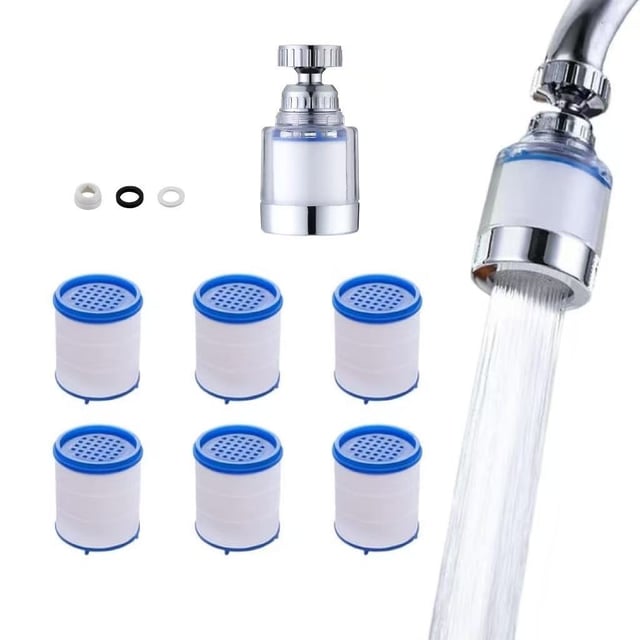 Filtre à eau de robinet à 360°, total de 6 éléments filtrants en coton PP, filtre de douche de cuisine, prolongateur d'économie d'eau