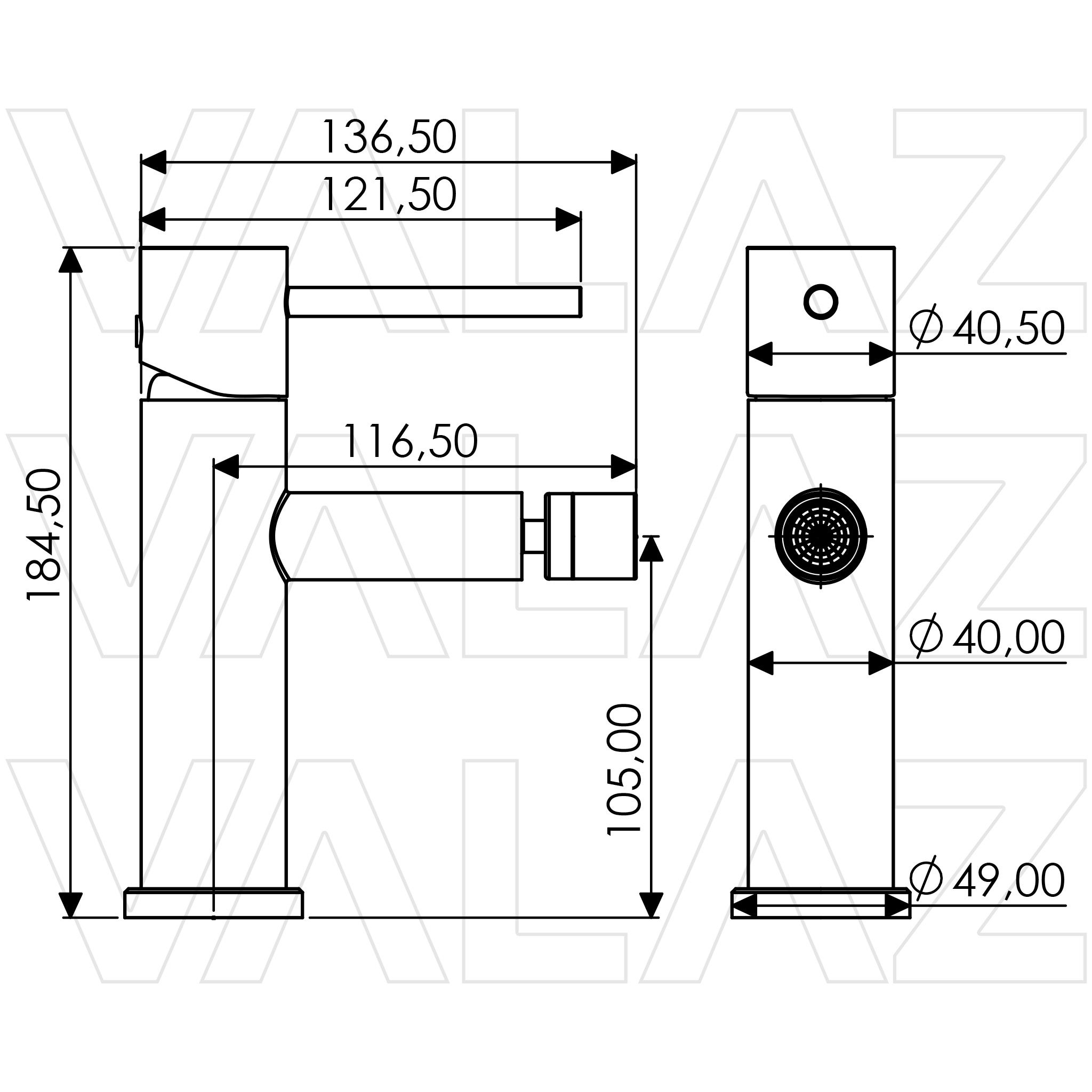 Valaz Rubinetto bidet monocomando tondo oro opaco con protezione PVD - Serie Ebro - 2