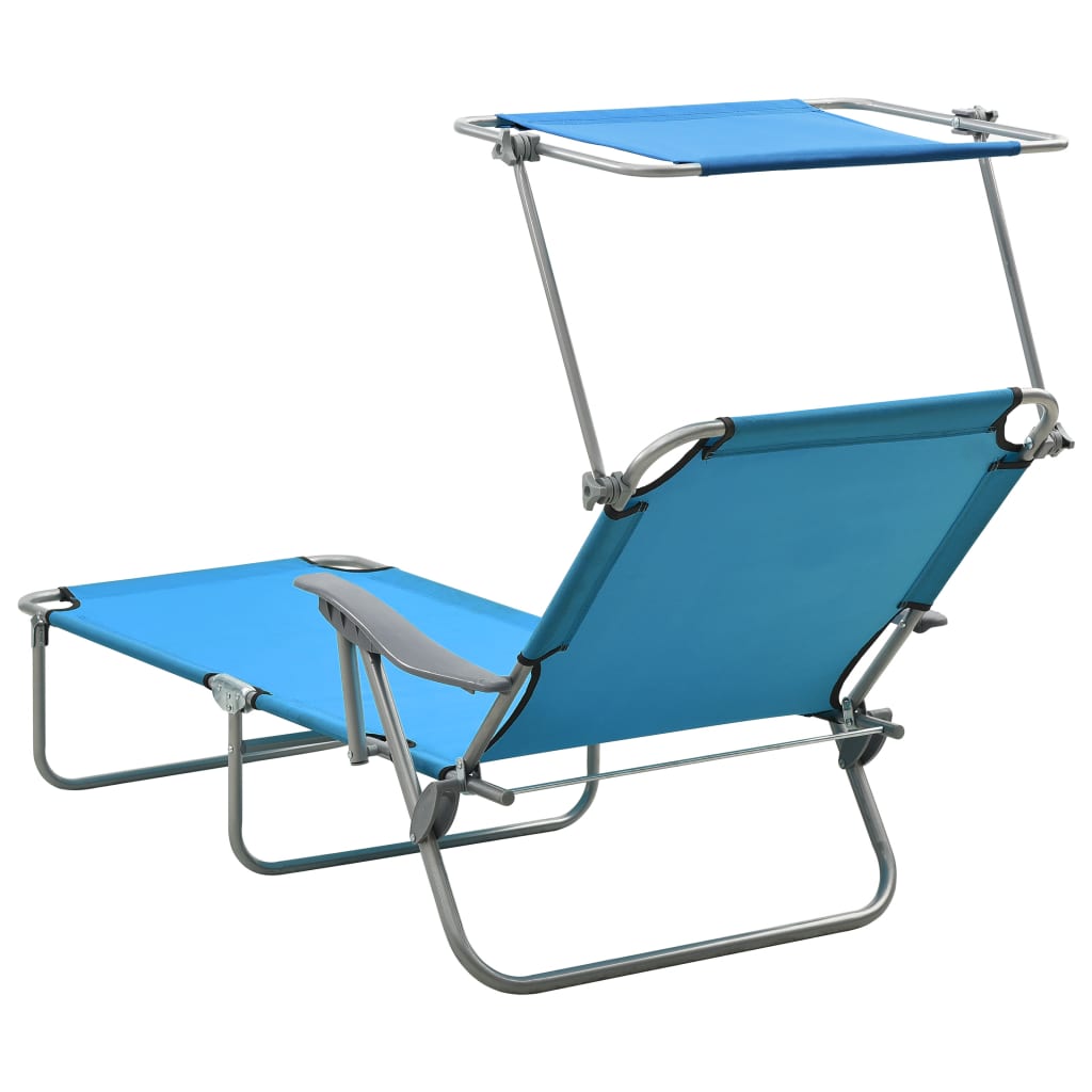 Chaise longue avec auvent Acier Bleu - 3