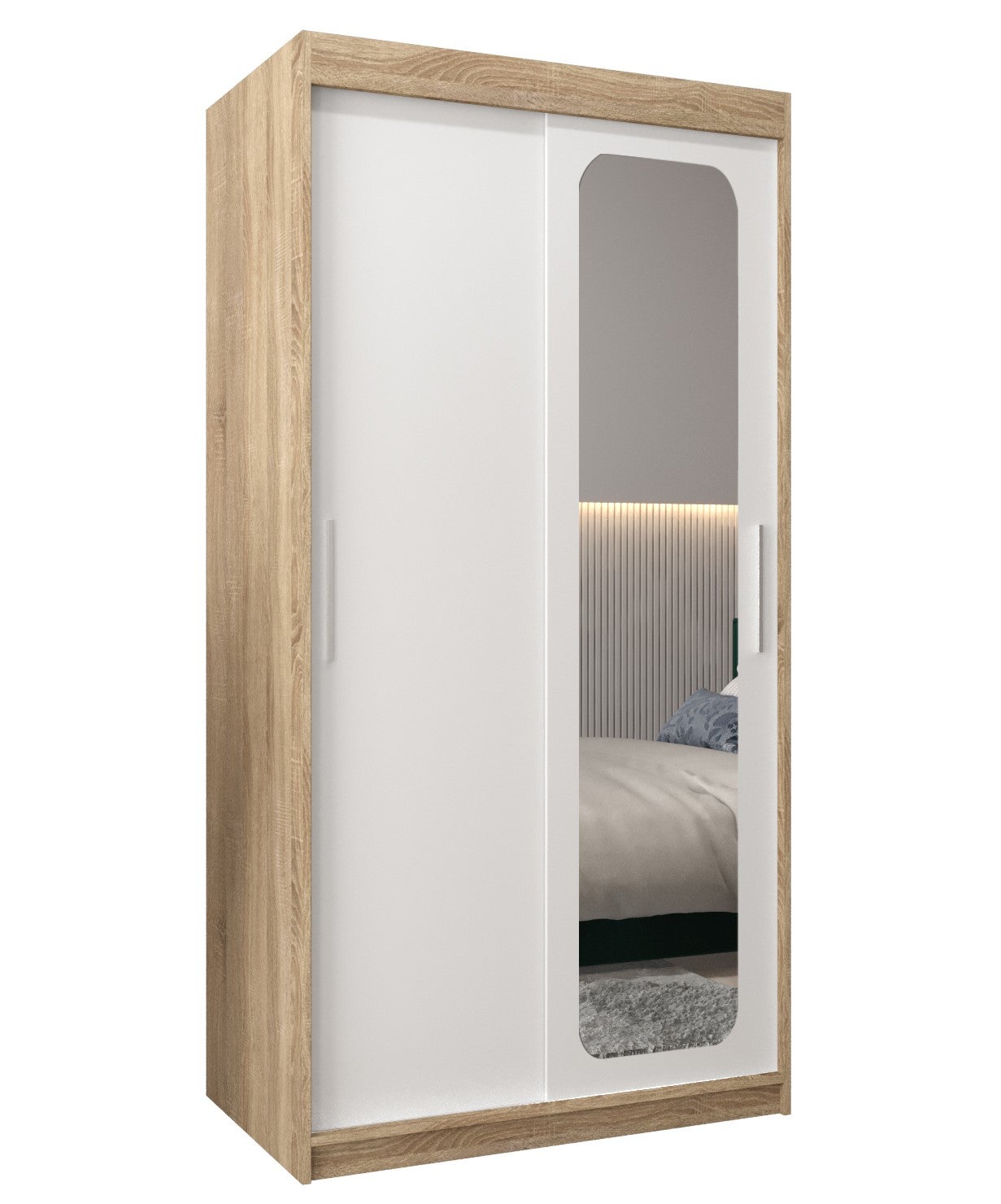 Szafa przesuwna garderoba PROMO T2 100 x 62 x 200 cm Sonoma + Biały - Abiks Meble