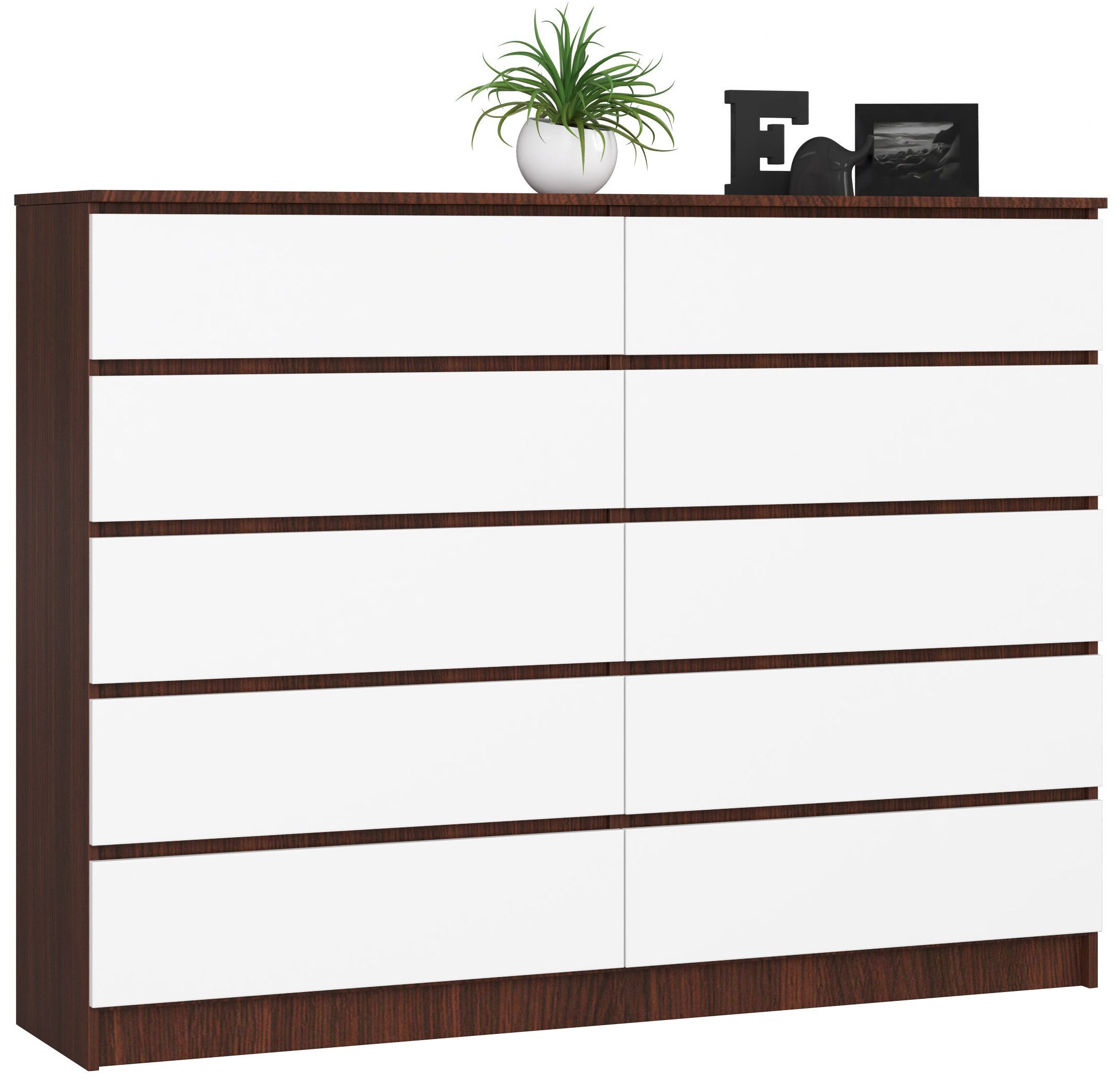 Komoda: 10 szuflad, wenge/biały, 160 x 121 x 40 cm