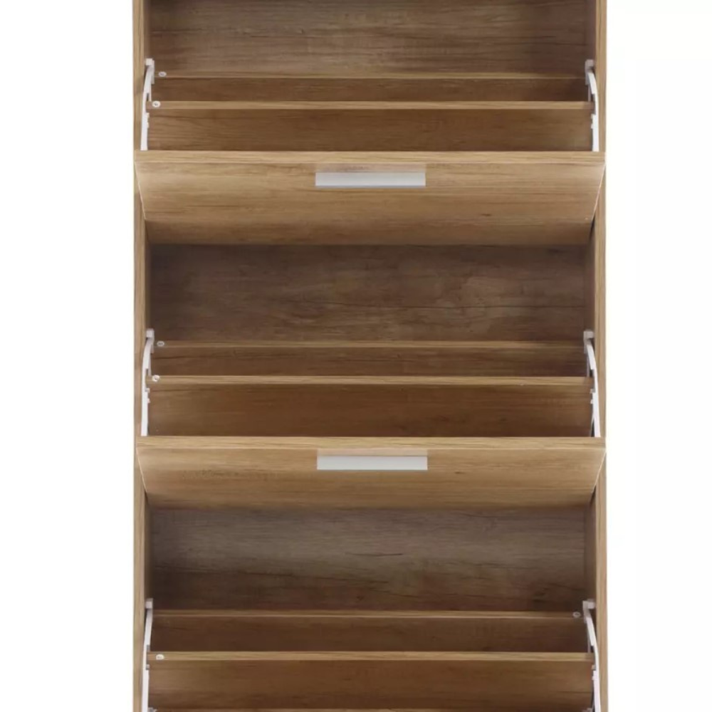 Scarpiera Salvaspazio in Legno 3 Ante Ribalta Profondità Doppia da Ingresso - Rovere 63x24x115cm - 5