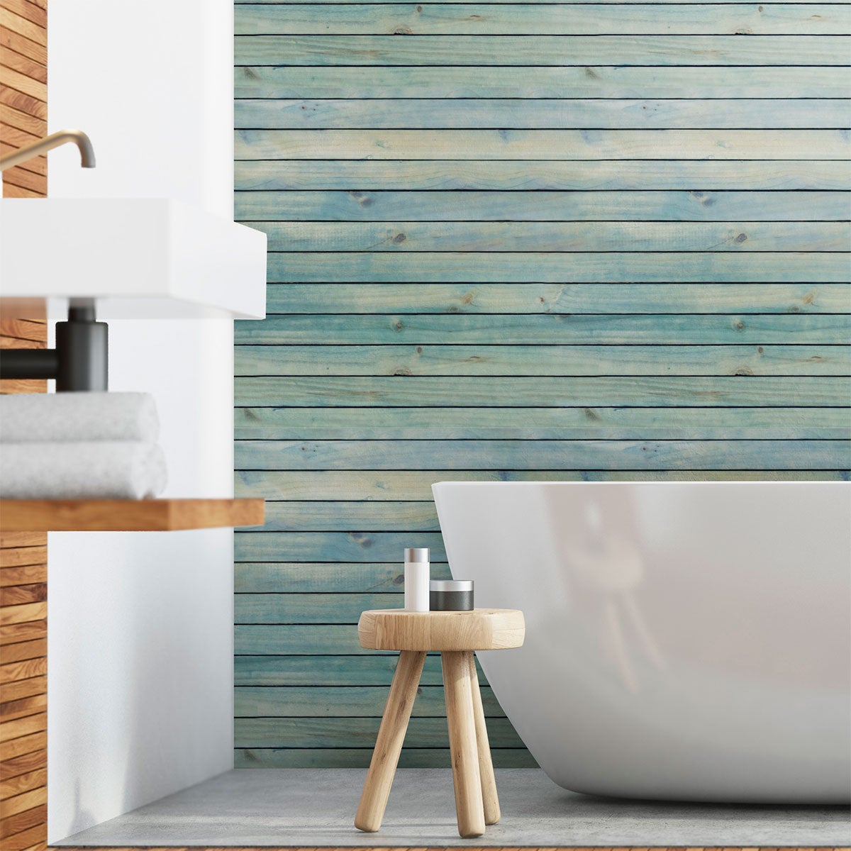 Vinilos madera frontera de mar - adhesivo de pared - revestimiento sticker mural decorativo - 60x60cm
