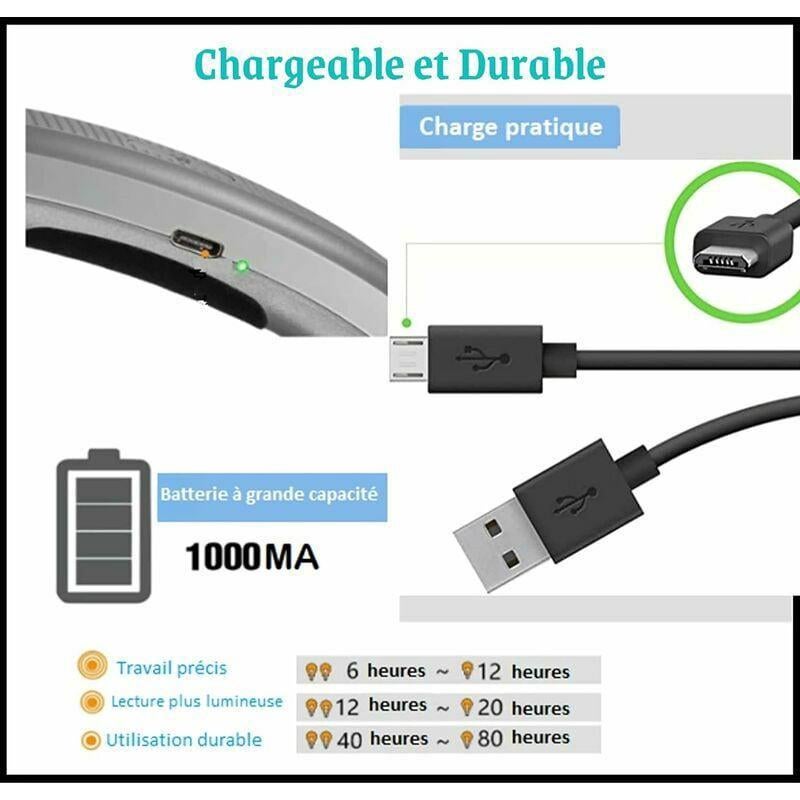 Lampe de lecture de cou rechargeable Glocusent, lampe pour lire au lit, 3 couleurs, 6 niveaux de luminosité, bras pliables, longue durée de vie, parfa - 4