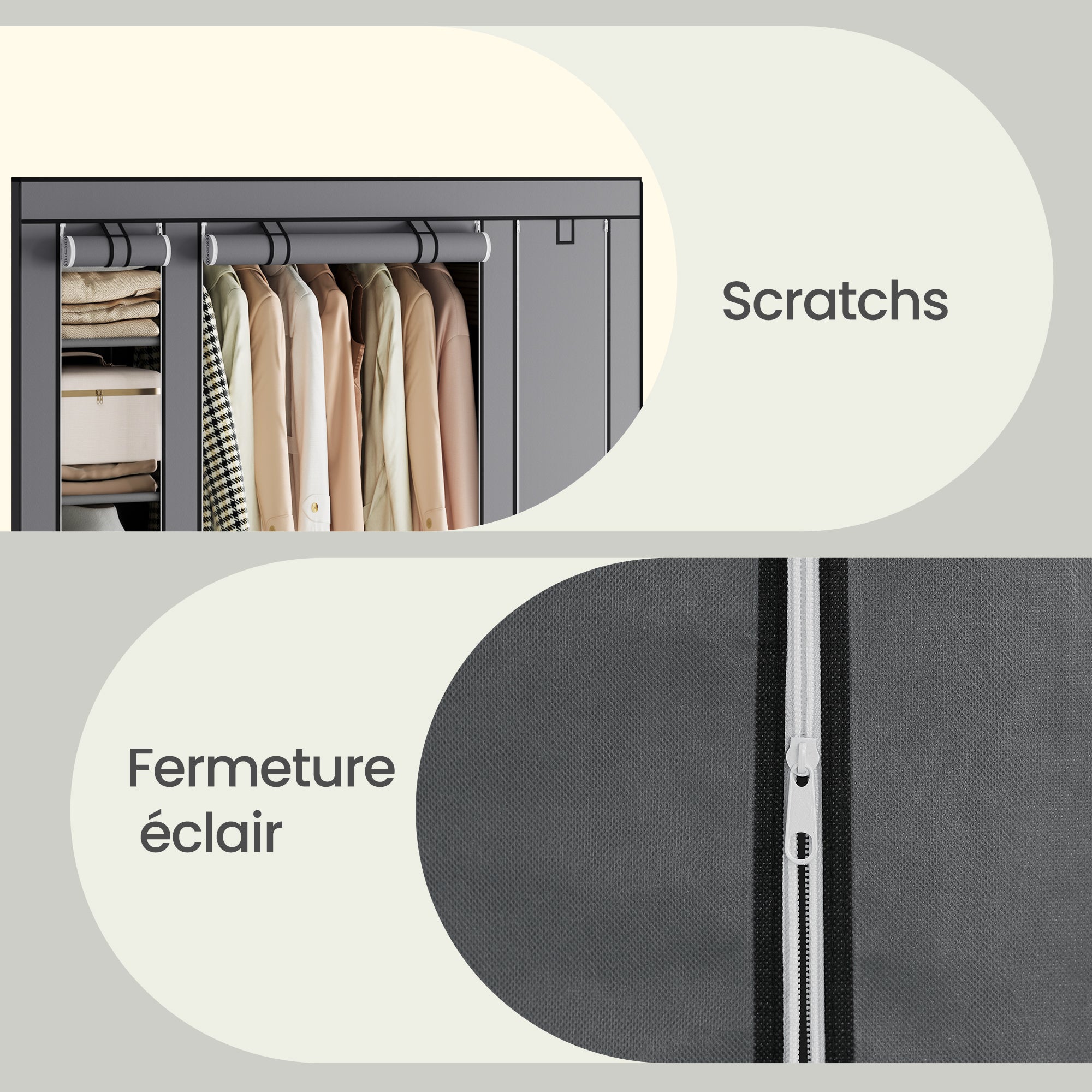Penderie en tissu avec housse, armoire de rangement modulable, 12 compartiments, cadre métal, chambre, gris - 7