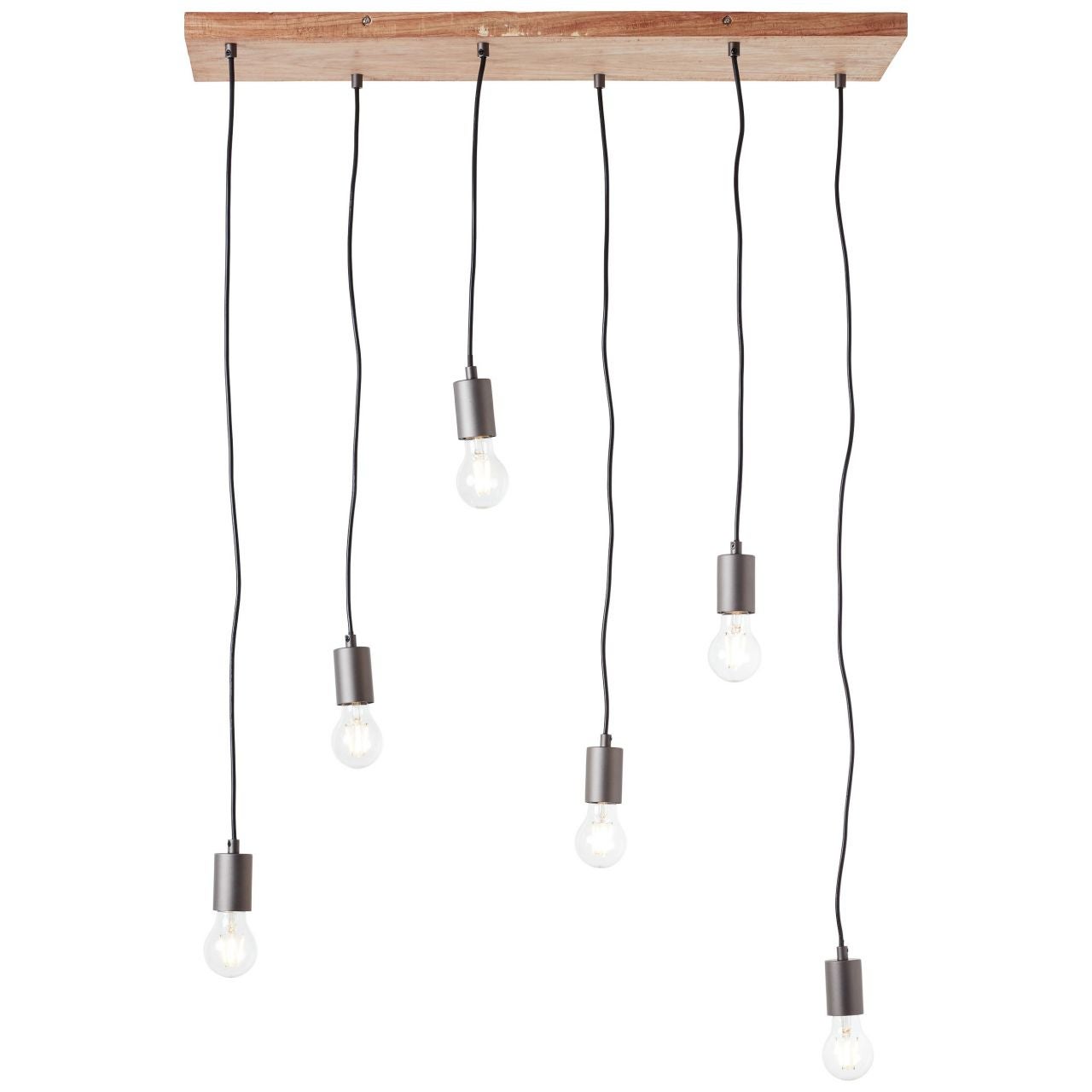 Lampa BRILLIANT, rustykalne zawieszenie 6-płomienne czarne / kolor drewna, 6x A60, E27, 40W, kabel można skrócić / regulowana wysokość