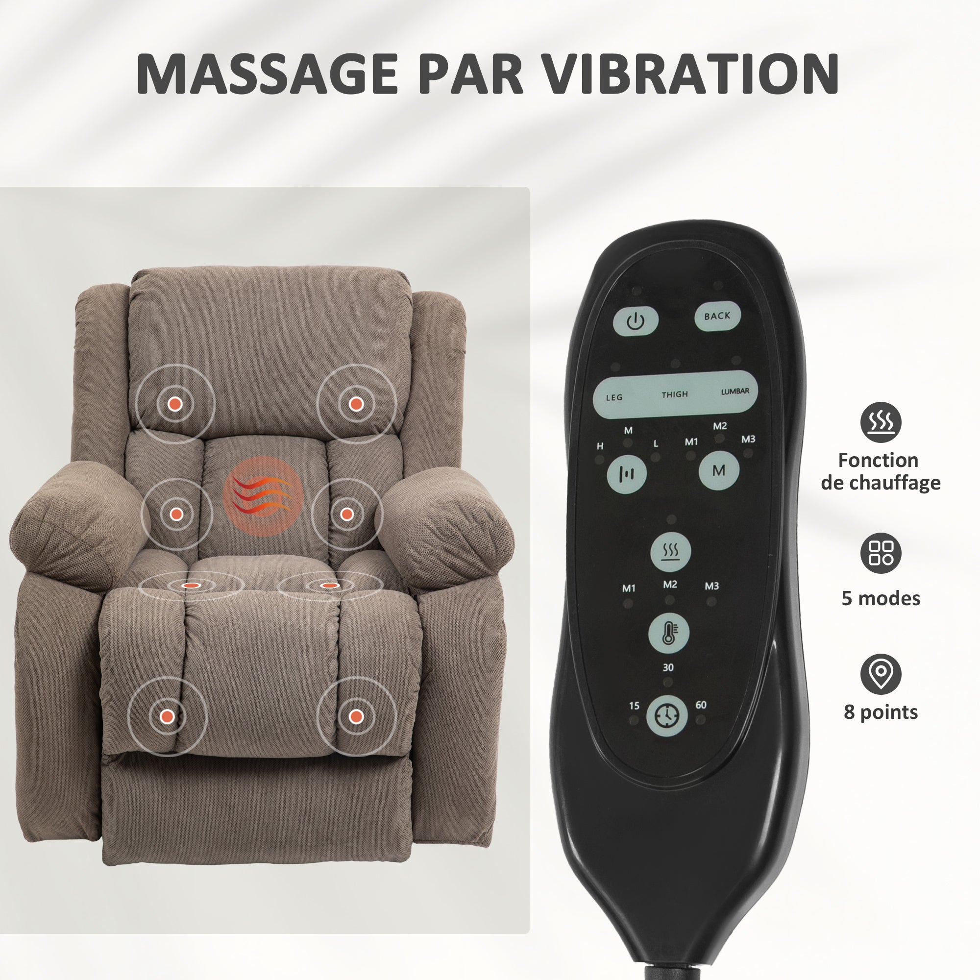 Fauteuil releveur électrique Velours (Polyester) HOMCOM - 5