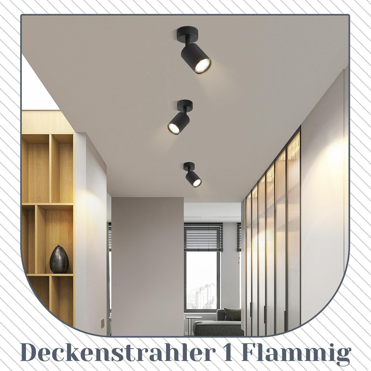 NETTLIFE Foco LED Negro GU10 Giratorio de 330° Lámpara de Pasillo Moderna Aplique de Pared Industrial para Sala de Estar Dormitorio Cocina - 9
