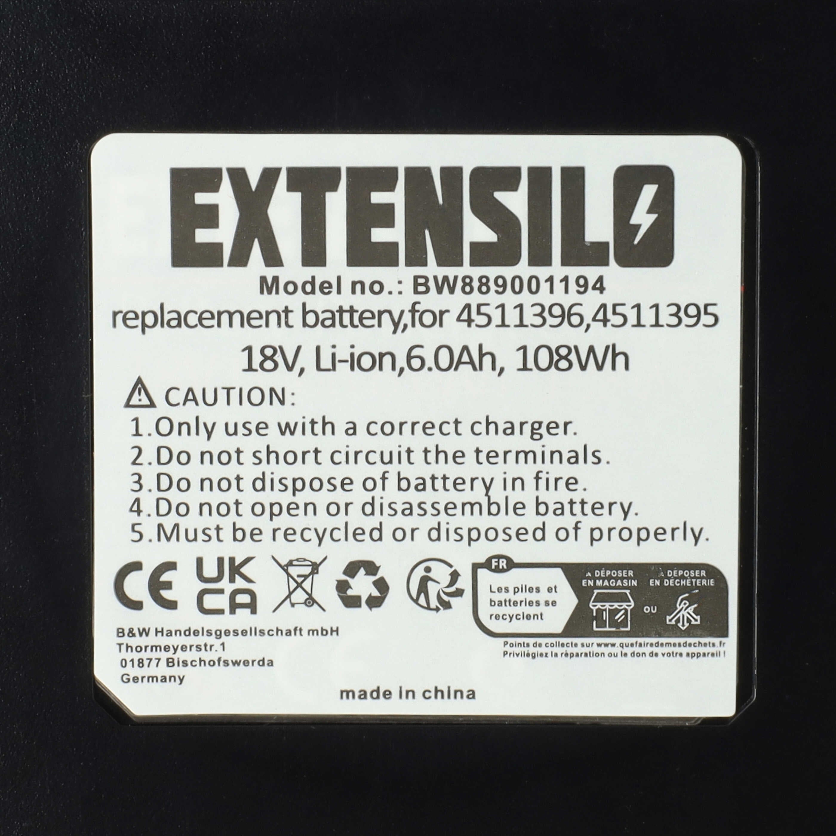 EXTENSILO batteria compatibile con Einhell TE-DA 18/760, TE-DY 18 utensile elettrico, aspirapolvere a umido/asciutto (6000 mAh, Li-Ion, 18 V) - 4