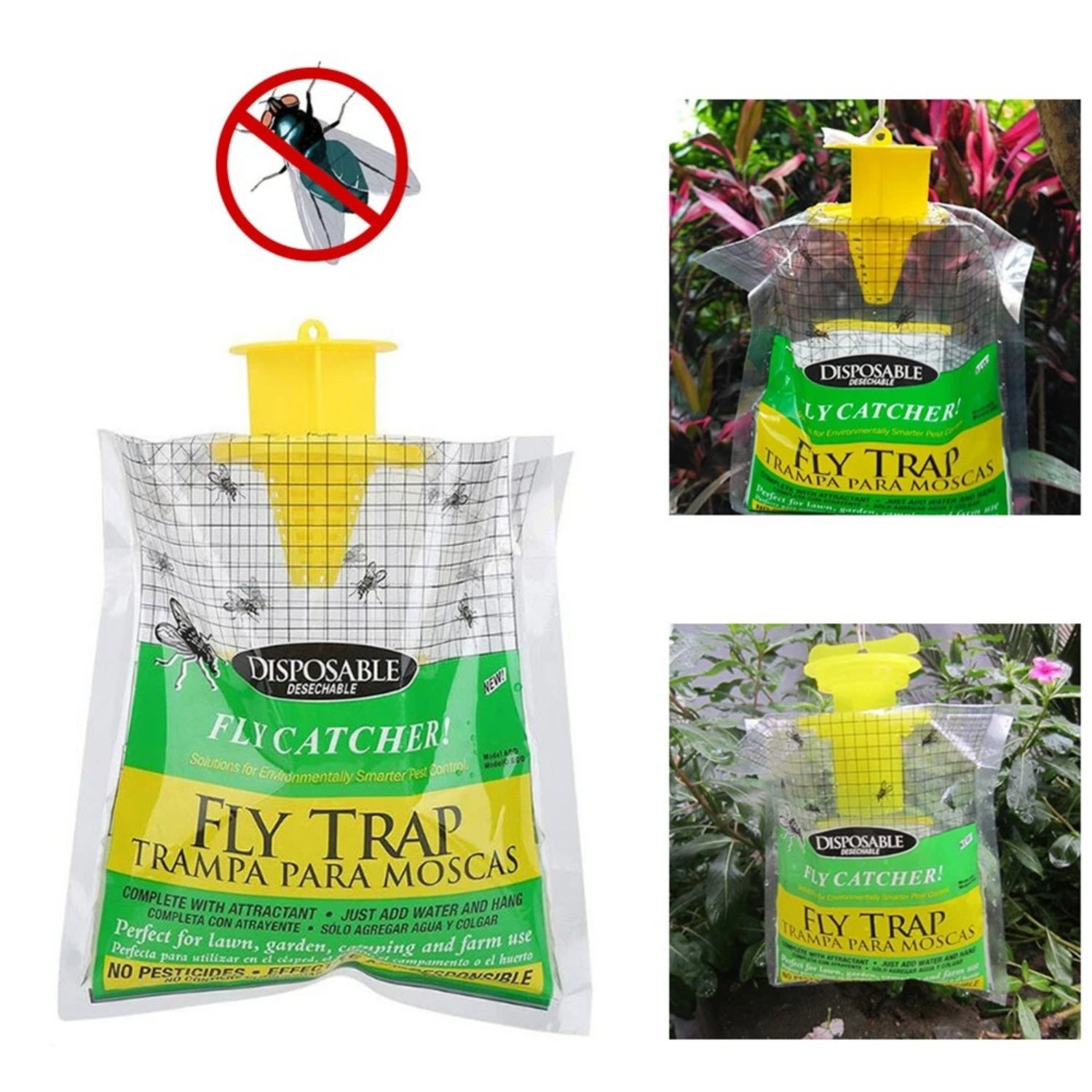 Lote de 6 bolsas colgantes contra moscas, 22 x 20 cm, trampas colgantes contra moscas para exteriores - 8