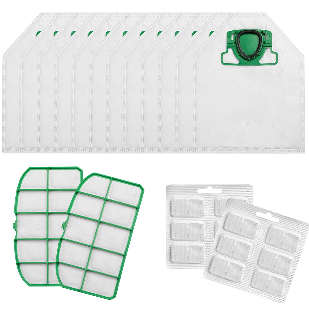 KIT 12 Sacchetti per aspirapolvere + 12 Profumi adatti per Vorwerk Folletto VK 135 136 - VK135, VK136 - FP 135 136 - FP135/136 - con microfibra speciale