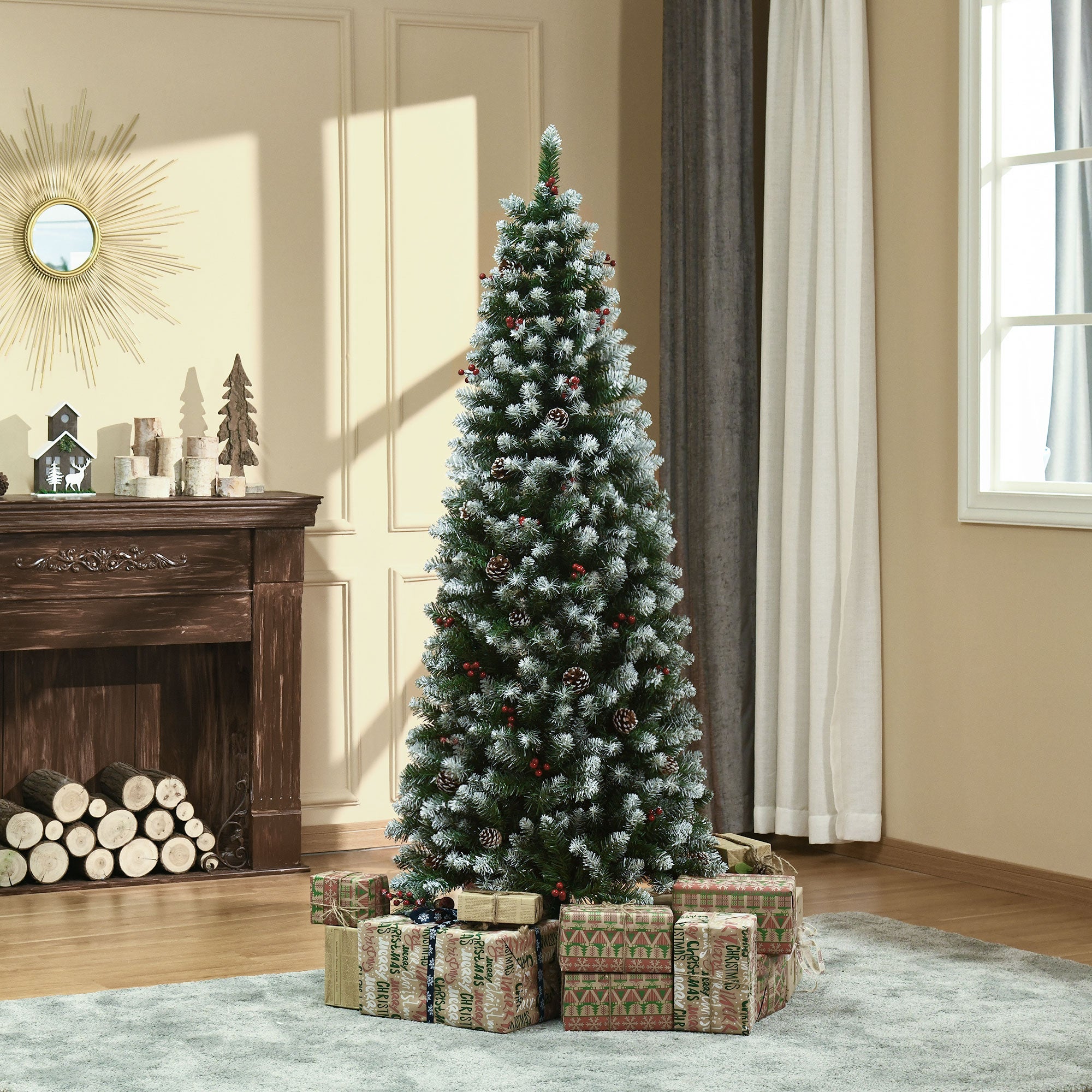 HOMCOM Albero Di Natale Artificiale 180 Cm Con Pigne E Rami In Plastica Ignifuga – Decorazione Natalizia Realistica - 2