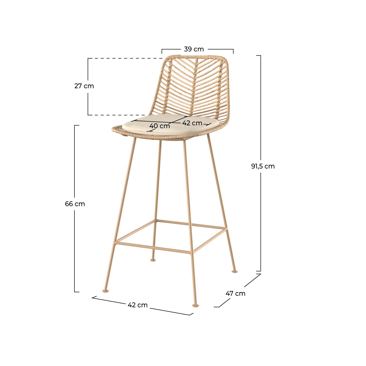 Lot de 2 chaises pour îlot central 66 cm en rotin naturel - Tamara - 4