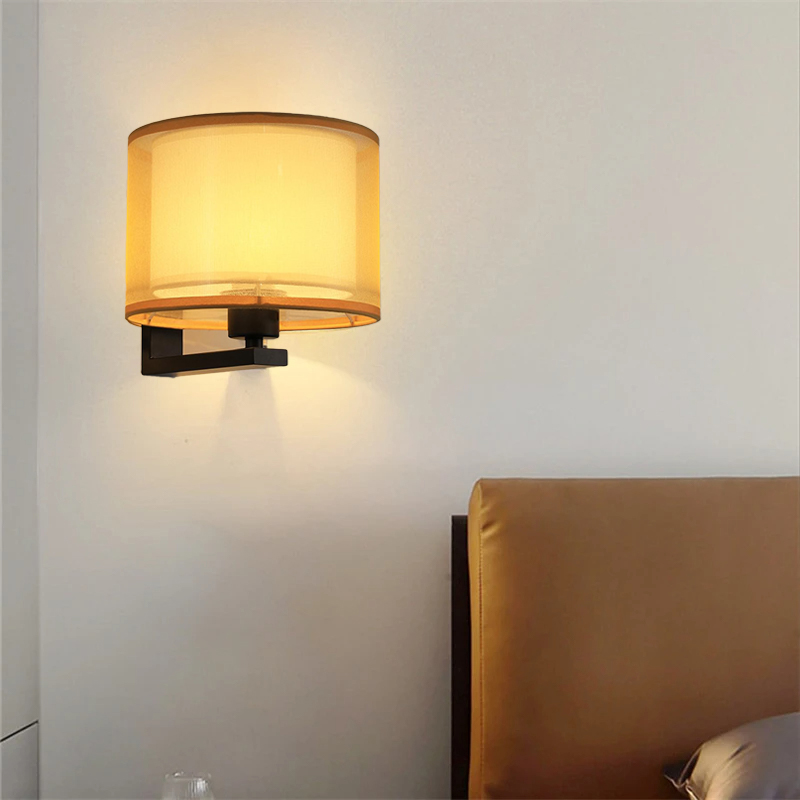 Lámpara de pared con pantalla de tela, lámpara de pared retro, lámpara de noche de montaje en pared, aplique de pared con bombilla, E27 - 2