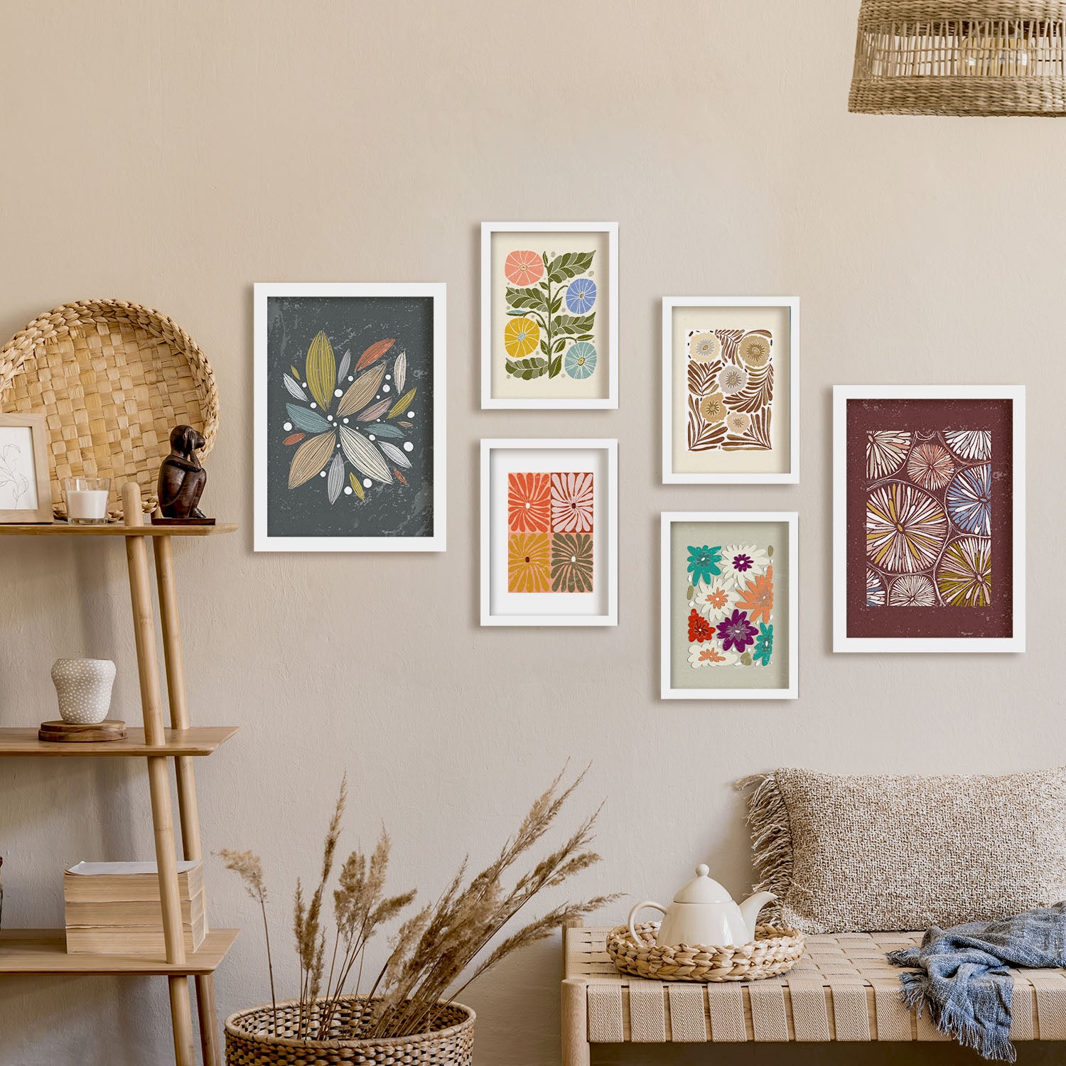 Nacnic Ensemble 6 Impressions De Pétales Dans De Style Ethnique Cadre Décoratifs Pour Votre Chambre Maison Impression A4 A3 Avec Des Cadre Blanc - 5