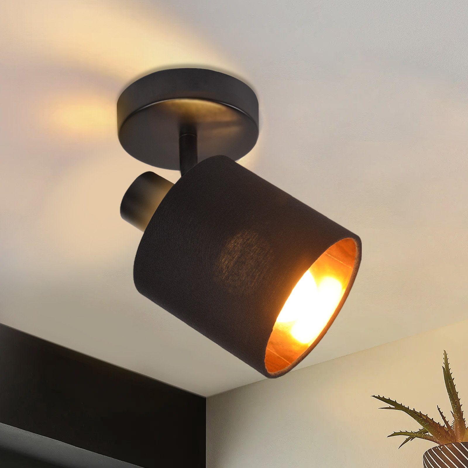 ZMH Reflektor sufitowy obrotowy w stylu vintage z gniazdem 350°, żarówka E14 do salonu