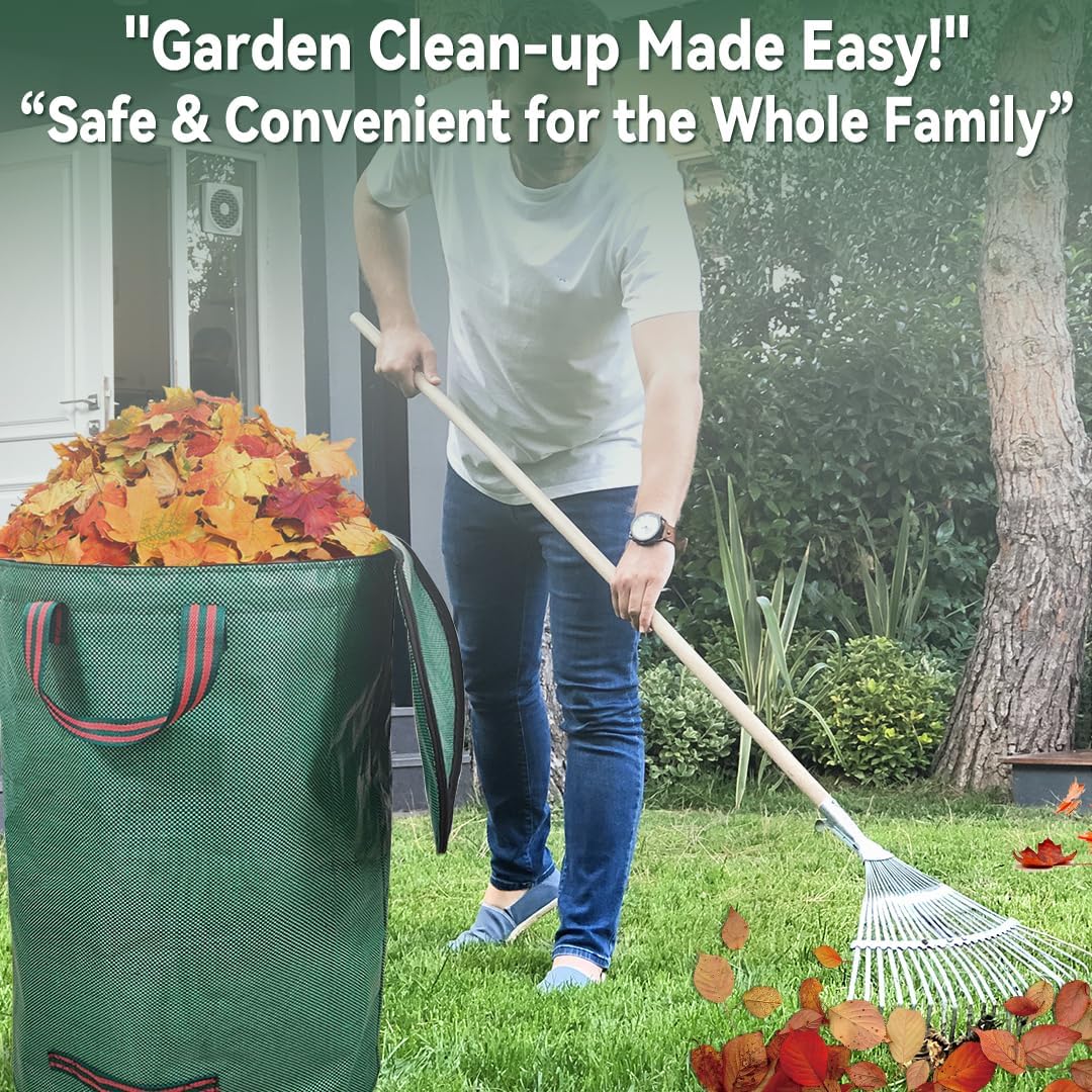 2x200L Sac à Déchets Verts de Jardin, Couvercle, Résistant, Indéchirable, Réutilisable, avec Poignées - Idéal pour Feuilles, Végétaux - 4