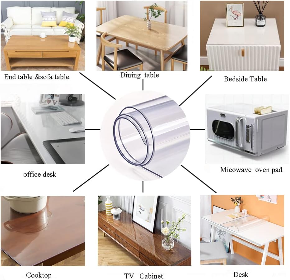 Nappe de Table en 2mm PVC Transparent Facile à Nettoyer Imperméable pour la Maison et la Cuisine 90 x 160 cm, Transparente - 5