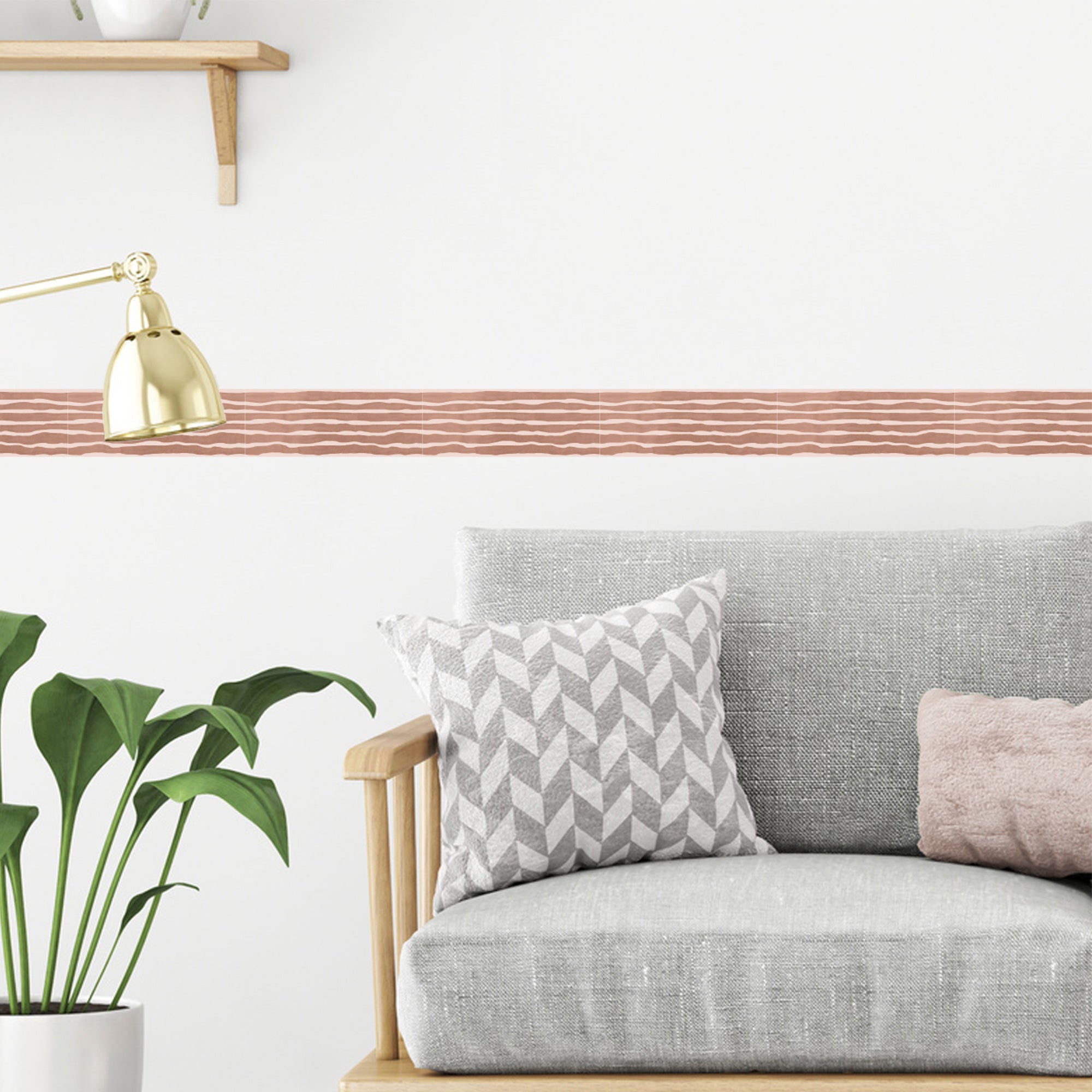 Friso decorativo adhesivo, líneas horizontales, dibujado, beige rosa, 5 cm x 300 cm - 4