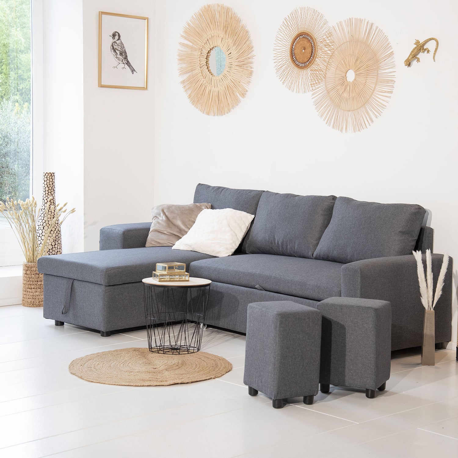 3-osobowa sofa narożna TONY w cętkowanym szarym kolorze