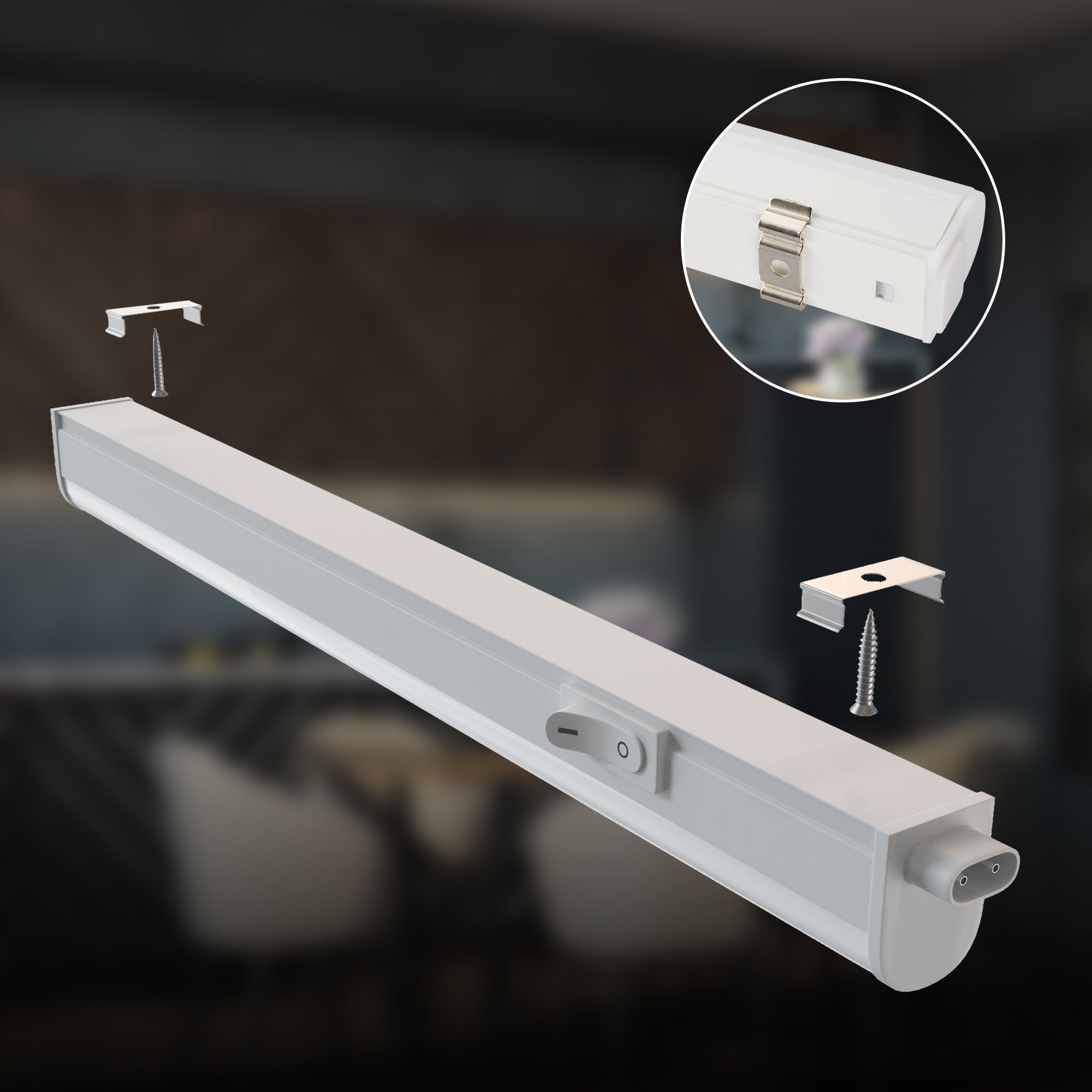Briloner Leuchten 2379-046 Réglette LED à lumière blanc neutre, idéale pour meubles, placards, cuisine, interrupteur intégré, 4W, 31,3cm - 3