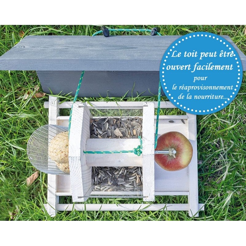 Mangeoire oiseaux extérieur à suspendre pour oiseaux sauvages pour jardin balcon Distributeur de graines «324 Cabane Gris Blanc» - 3