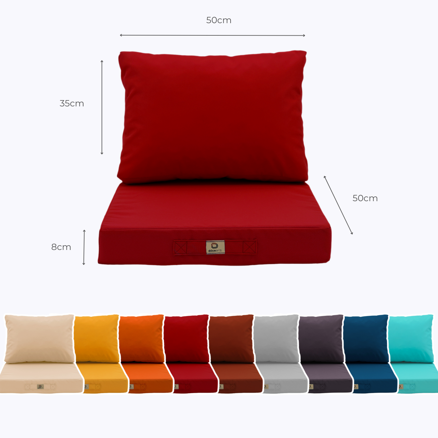 Coussins pour salon de jardin déhoussable 50x50cm Rouge - 5