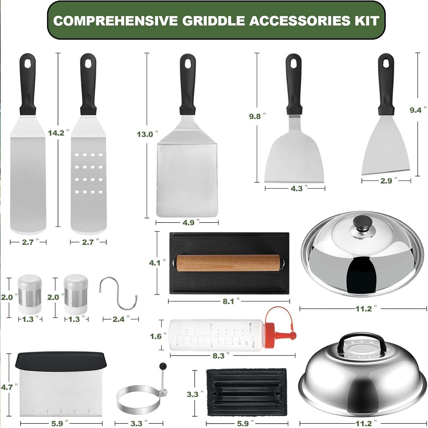 Ensemble 34 pièces accessoires BBQ pour plaque de cuisson – spatules surdimensionnées, racloir, pinceau et housse pour barbecue extérieur Blackstone - 2