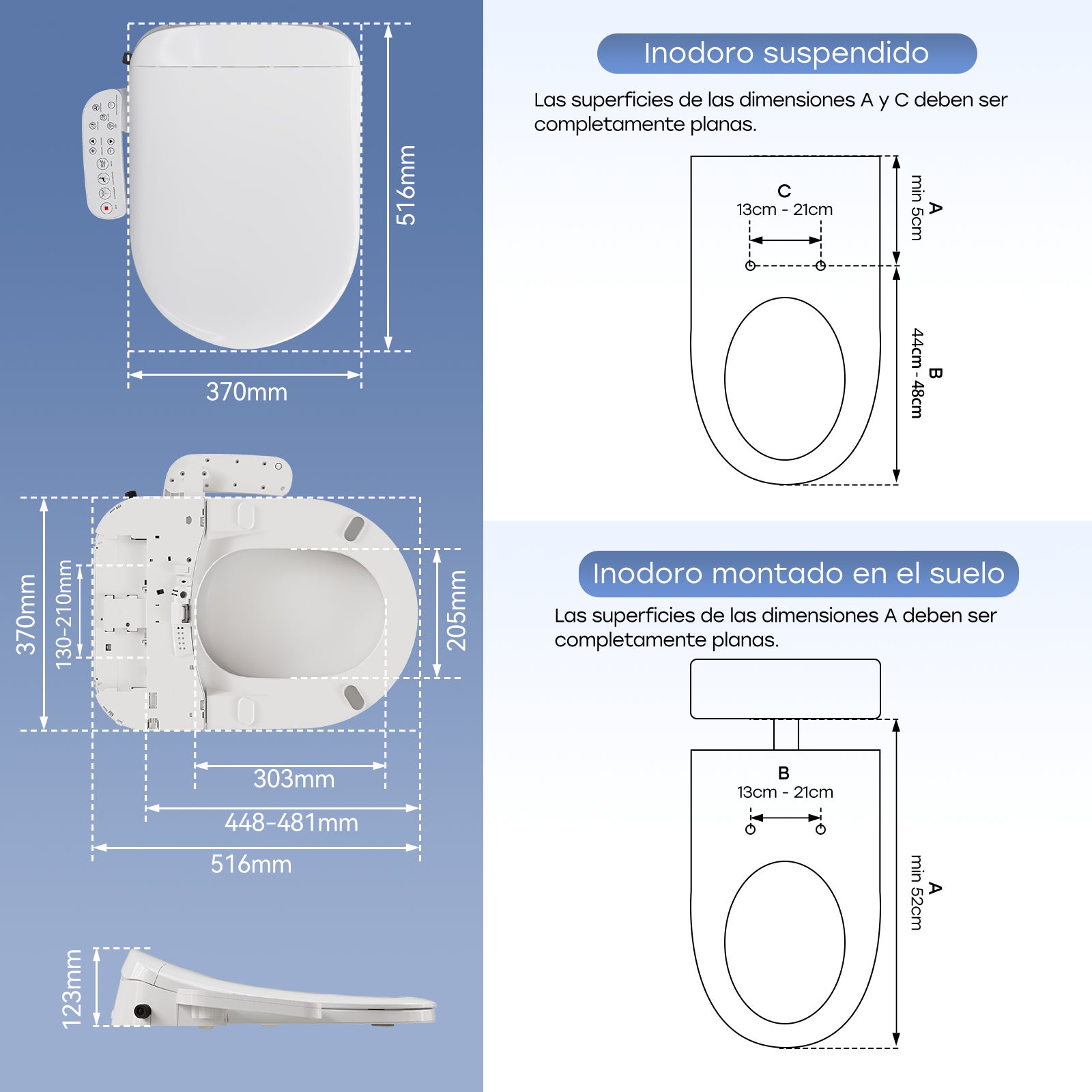 HOROW Asiento de inodoro inteligente inteligente con boquilla, función de ducha, secado de aire caliente, temperatura ajustable y presión de agua, luz - 9