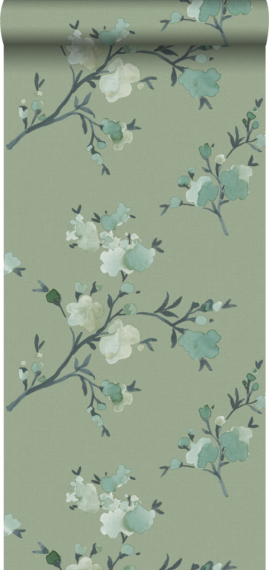 Papel pintado flores de cerezo verde - 0,53 x 10,05 m - estahome