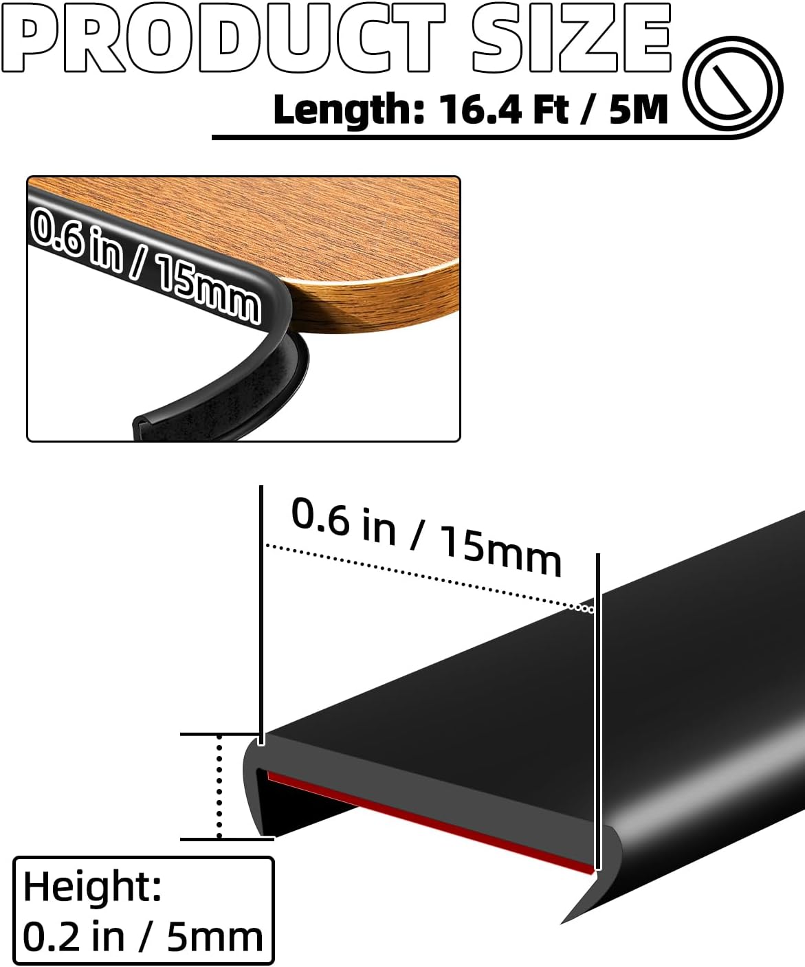 Bande de Chant en Forme de U 15 mm, Profil de Finition Plan de Travail Auto-Adhésif 5 m, Protection Coin de Table Bébé, Cornière PVC Souple - 2
