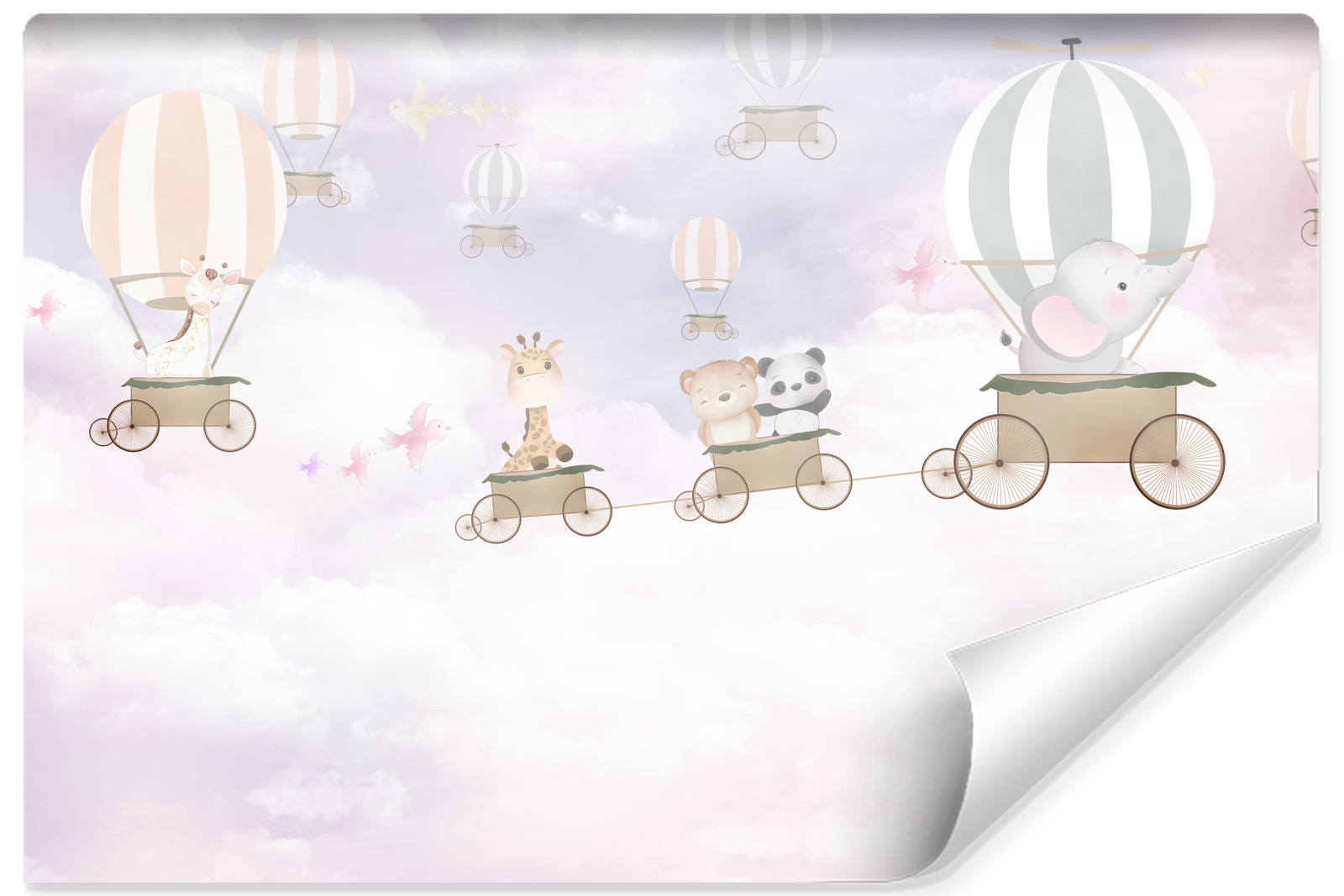 Papel pintado vlieseline foto animales globos nubes para habitación infantil 520cm x 318cm