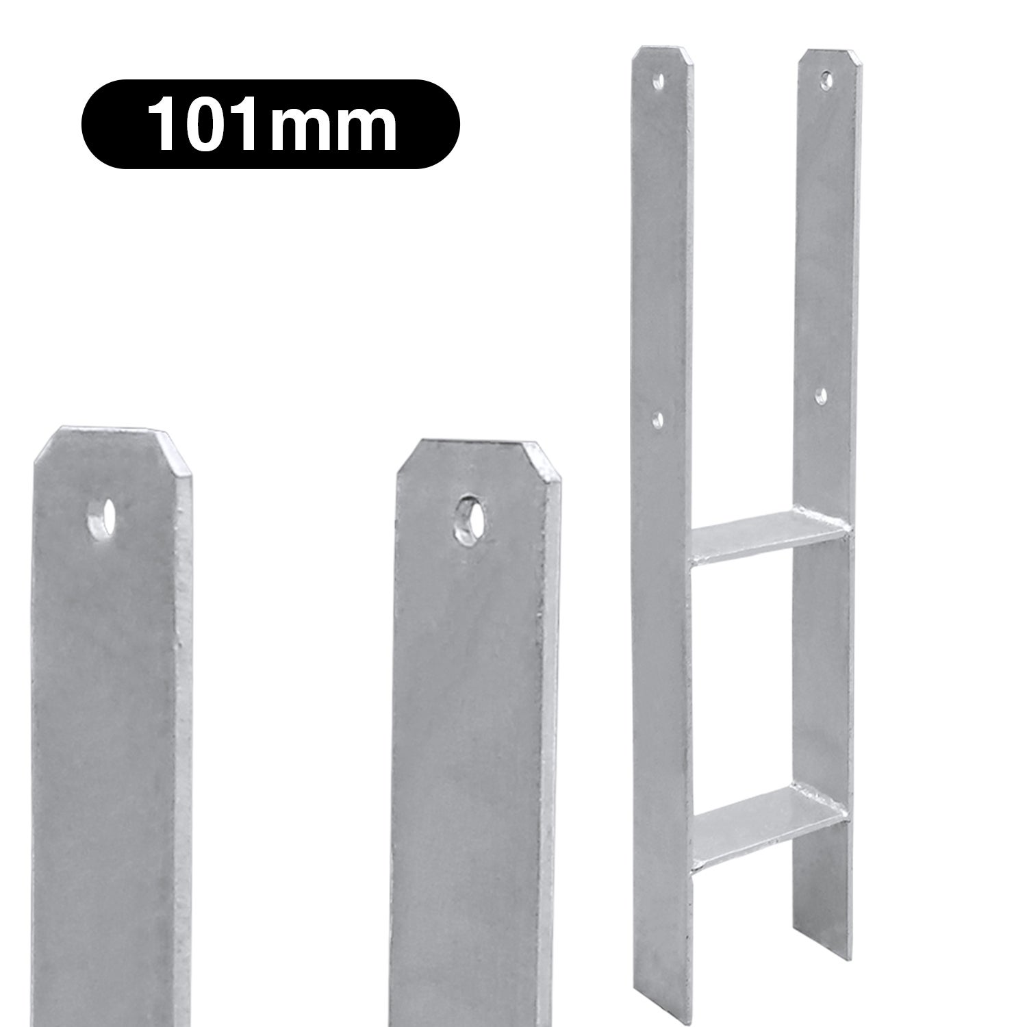 Zestaw 2 wsporników słupka w kształcie litery H, wspornika kotwiącego słupka, podstawy słupka kotwiącego, 101 x 600 mm