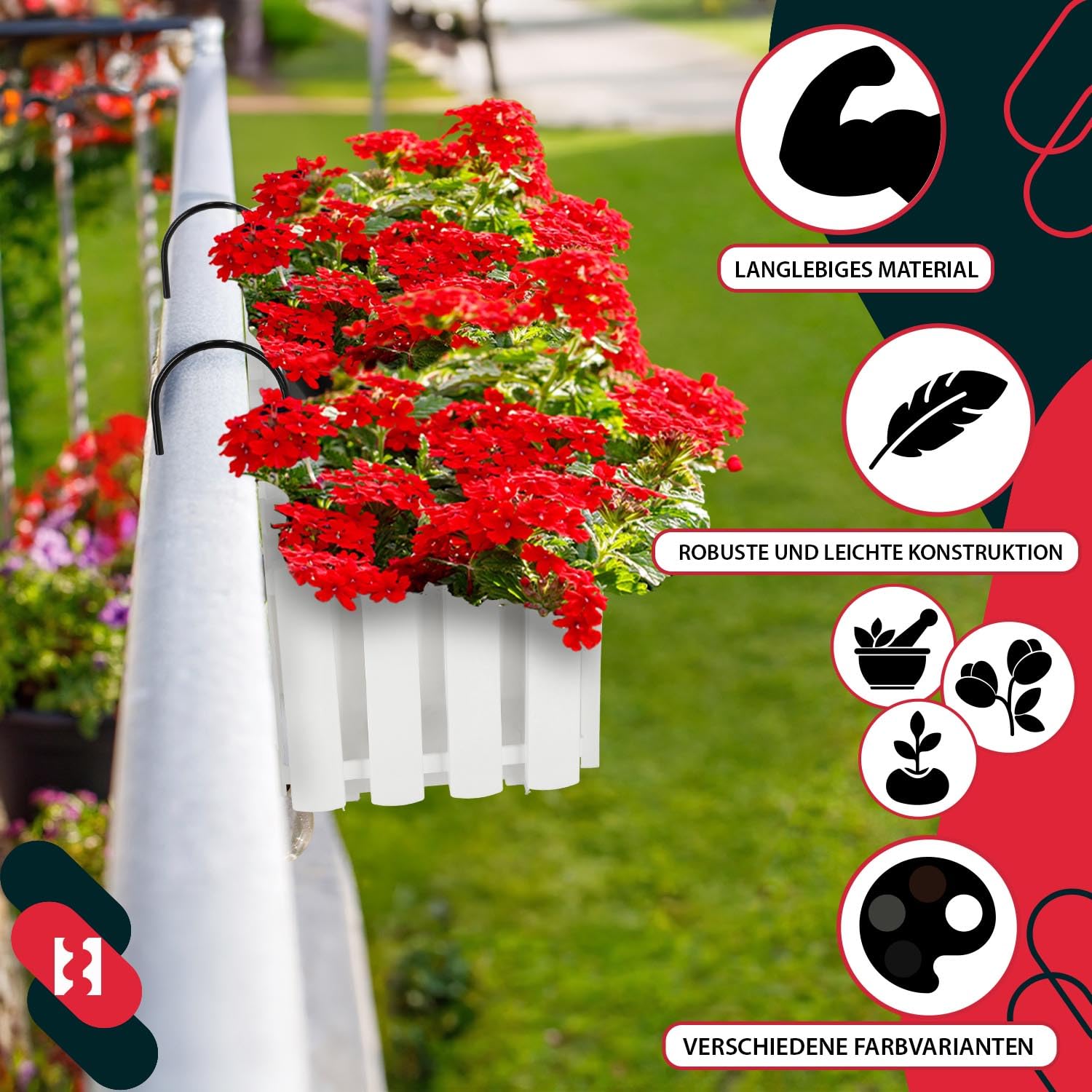 2 uds Maceta - Jardinera Exterior - Macetero Autorriego - Macetas Plástico - 58 x 18 x 16 cm - Blanco - Maceta Colgante - Jardinera Ba KOTARBAU - 8