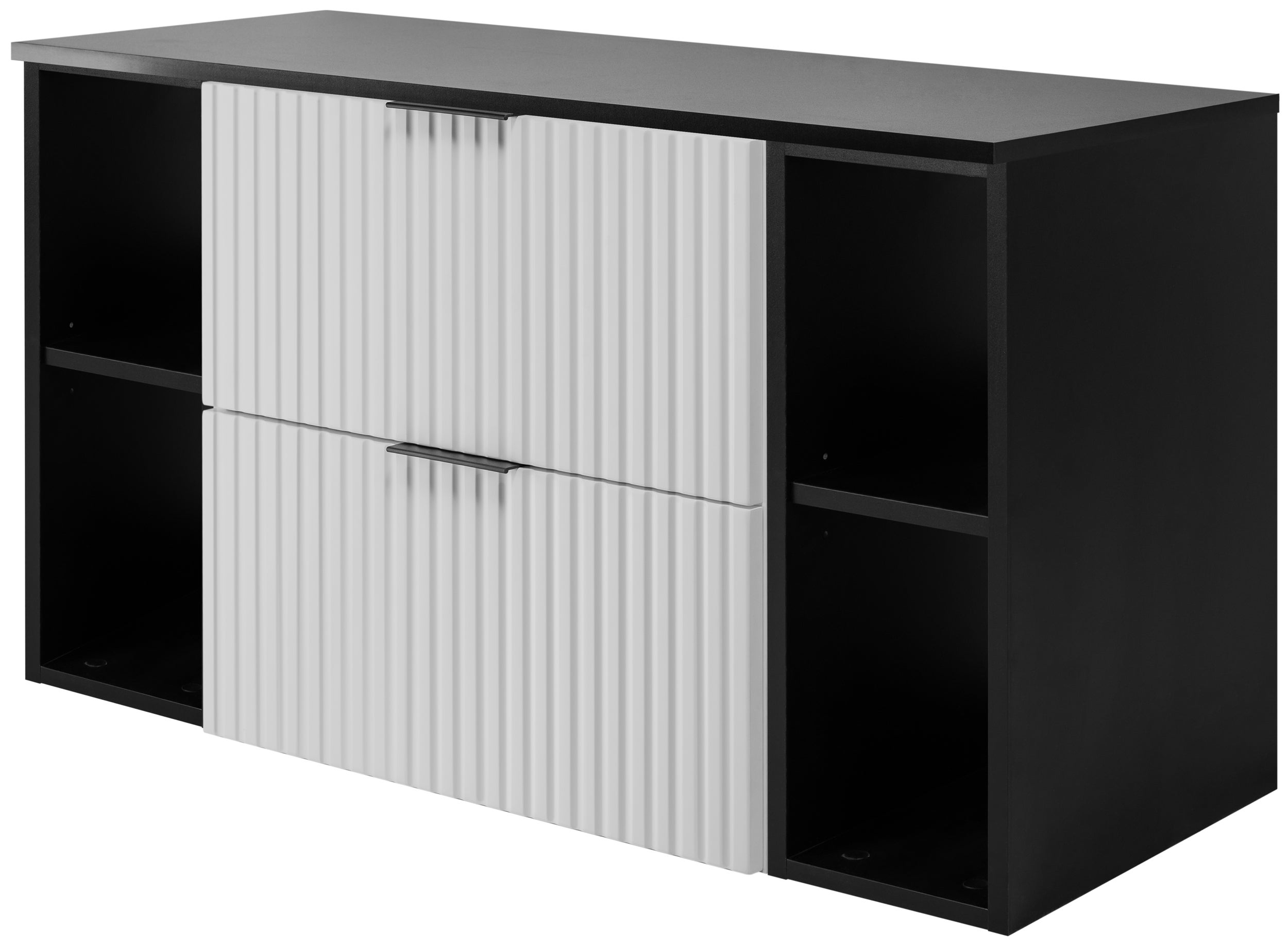 Zestaw łazienkowy FLOW 100 cm biały z czarnymi regałami blat w zestawie