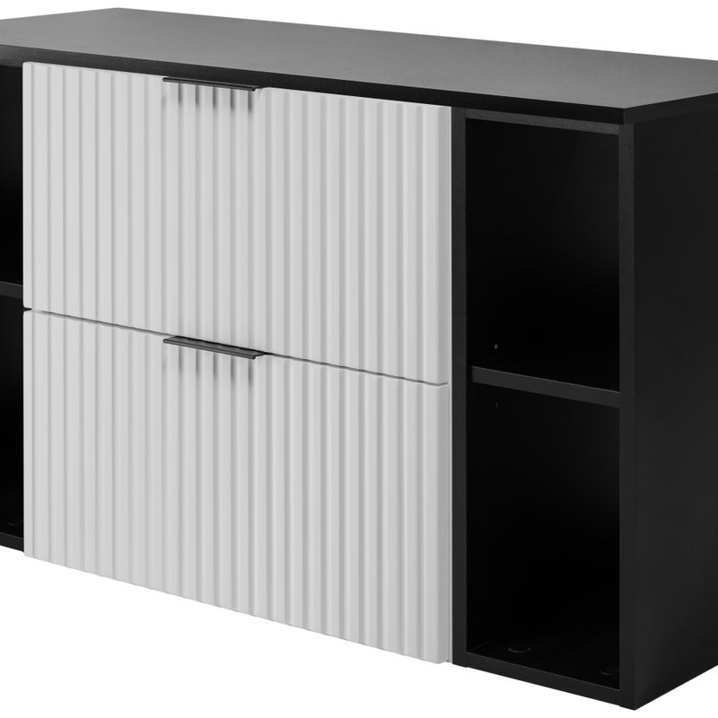 Zestaw łazienkowy FLOW 100 cm biały z czarnymi regałami blat w zestawie