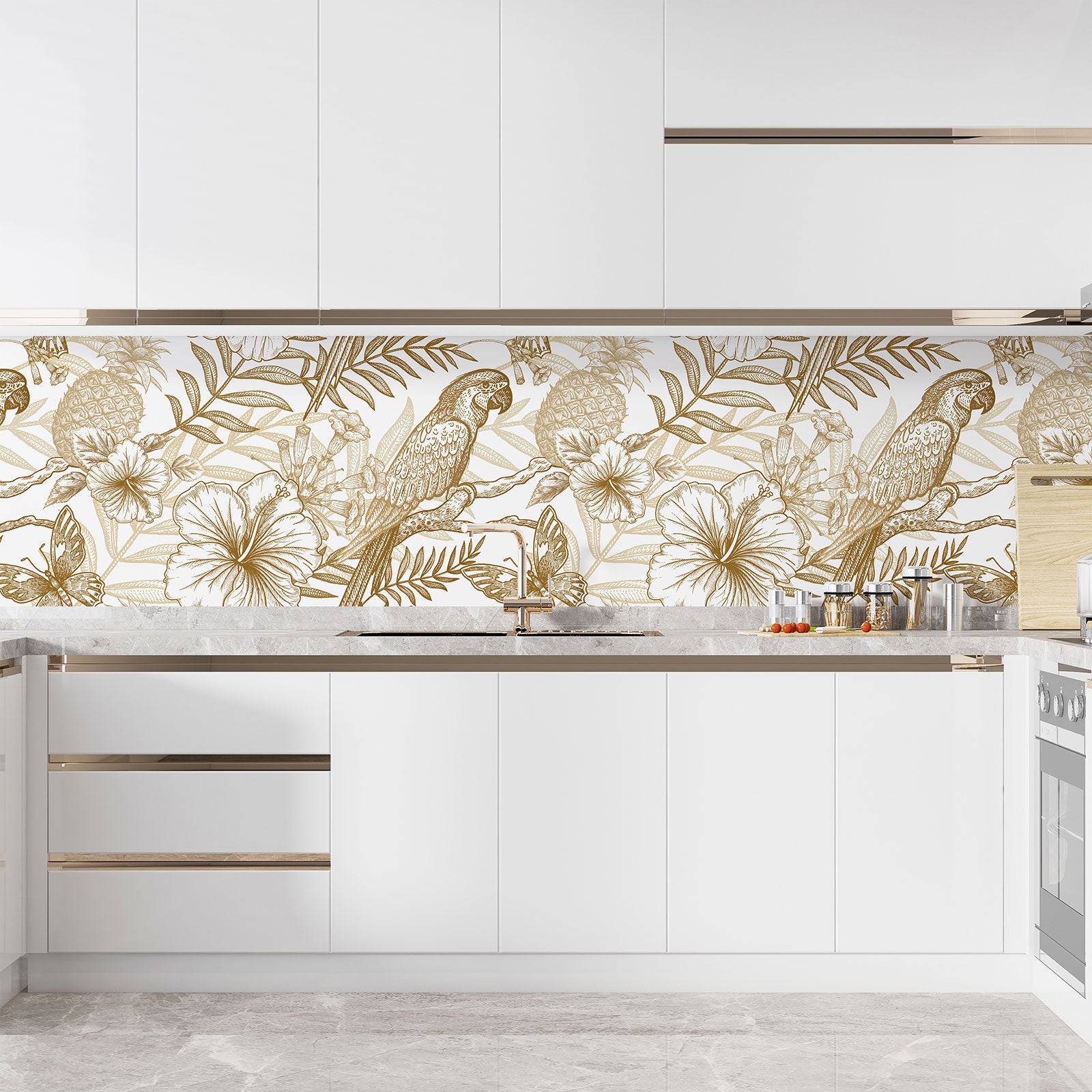 Crédence adhésive sticker décoratif pour cuisine - Fleurs perroquets - Adhésif BRILLANT - 50x87,5 cm - 3