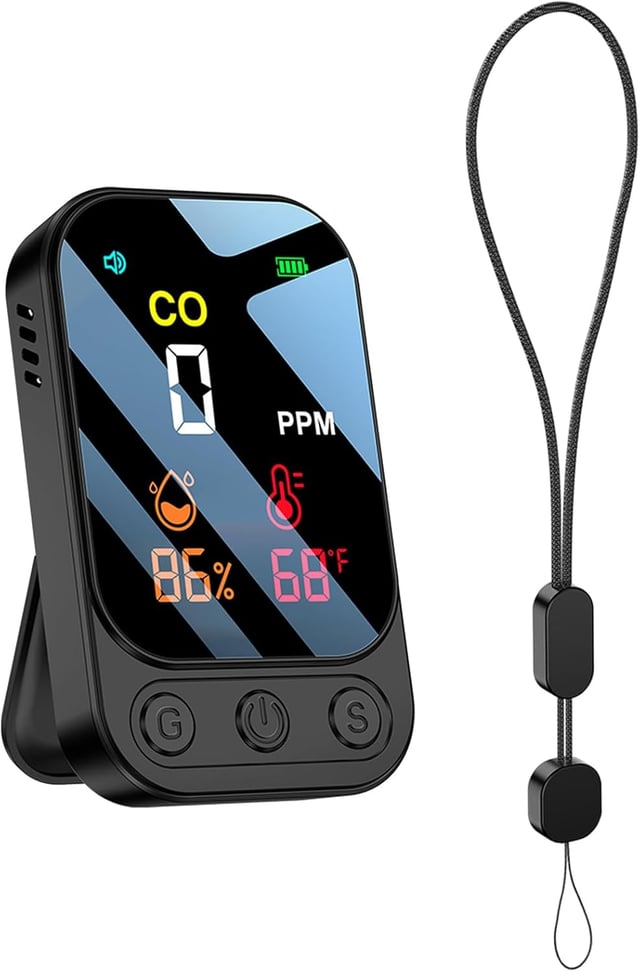 Détecteur de monoxyde de carbone portable multifonctionnel noir, détecteur de monoxyde de carbone de camping extérieur