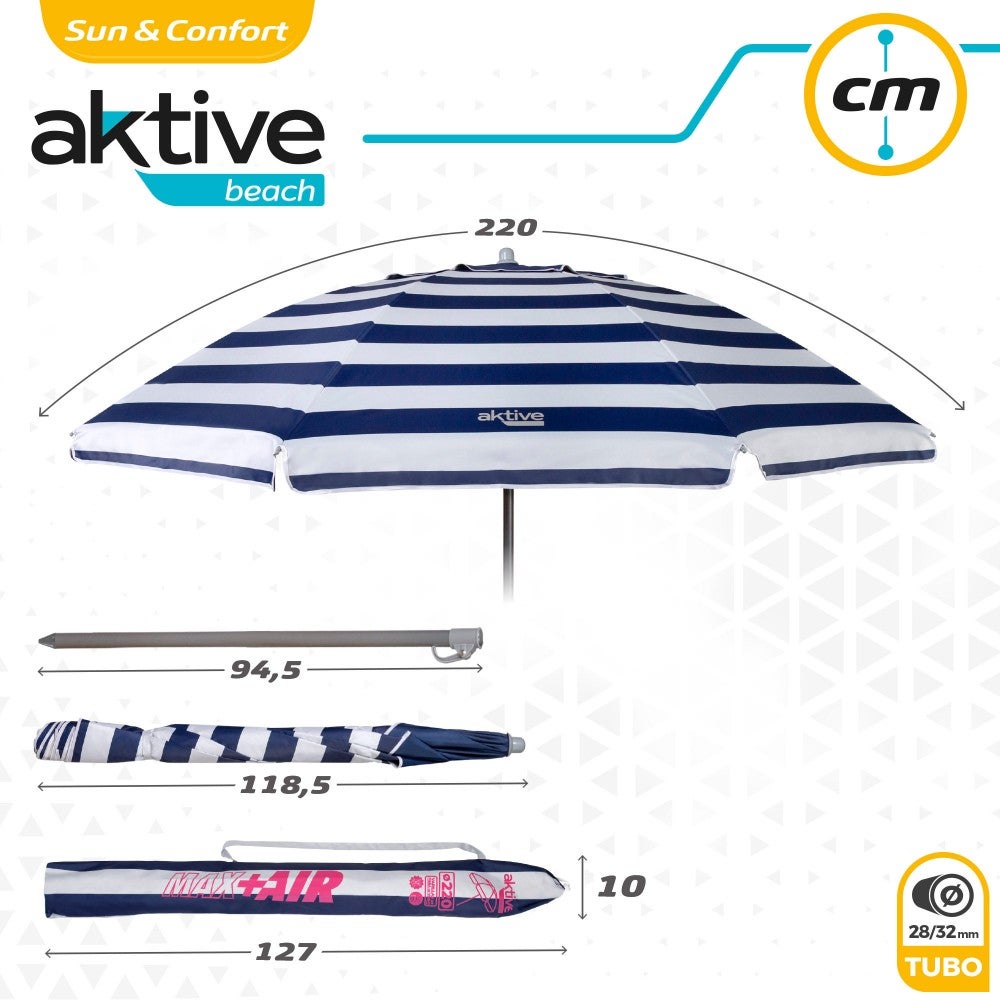 Aktive Sombrilla playa antiviento 8 varillas 220 cm marinera - 8