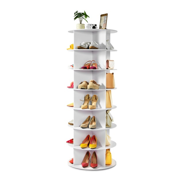 Zapatero giratorio 7 niveles VEVOR, expositor zapatos con rotación 360°, capacidad para 28 pares, para dormitorio, salón, pasillo y vestidor, blanco