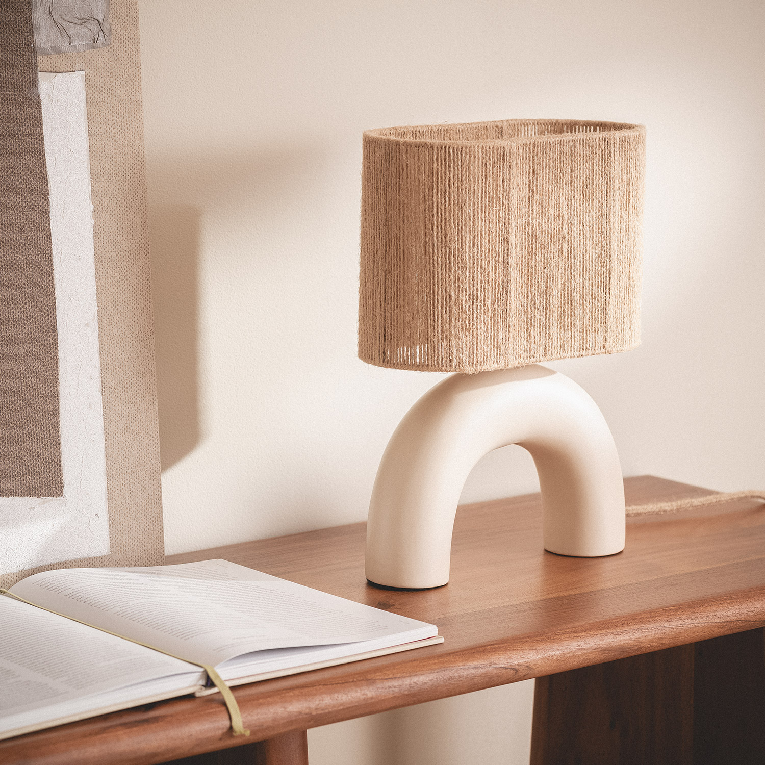 Ledkia Lámpara de Mesa Cerámica y Cuerda Natural Callie Beige - 7