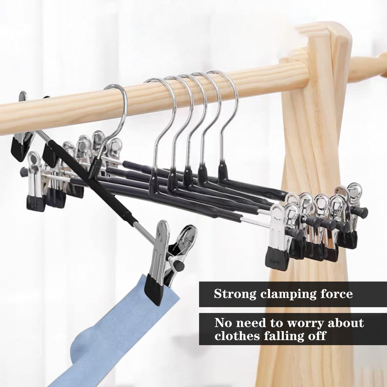 Pacote com 10 Cabides para Calças com Mecanismo Deslizante, Cabide Ajustável para Saia, Cabide Antiderrapante para Jeans, Cabide para Calças, Cinza - 4