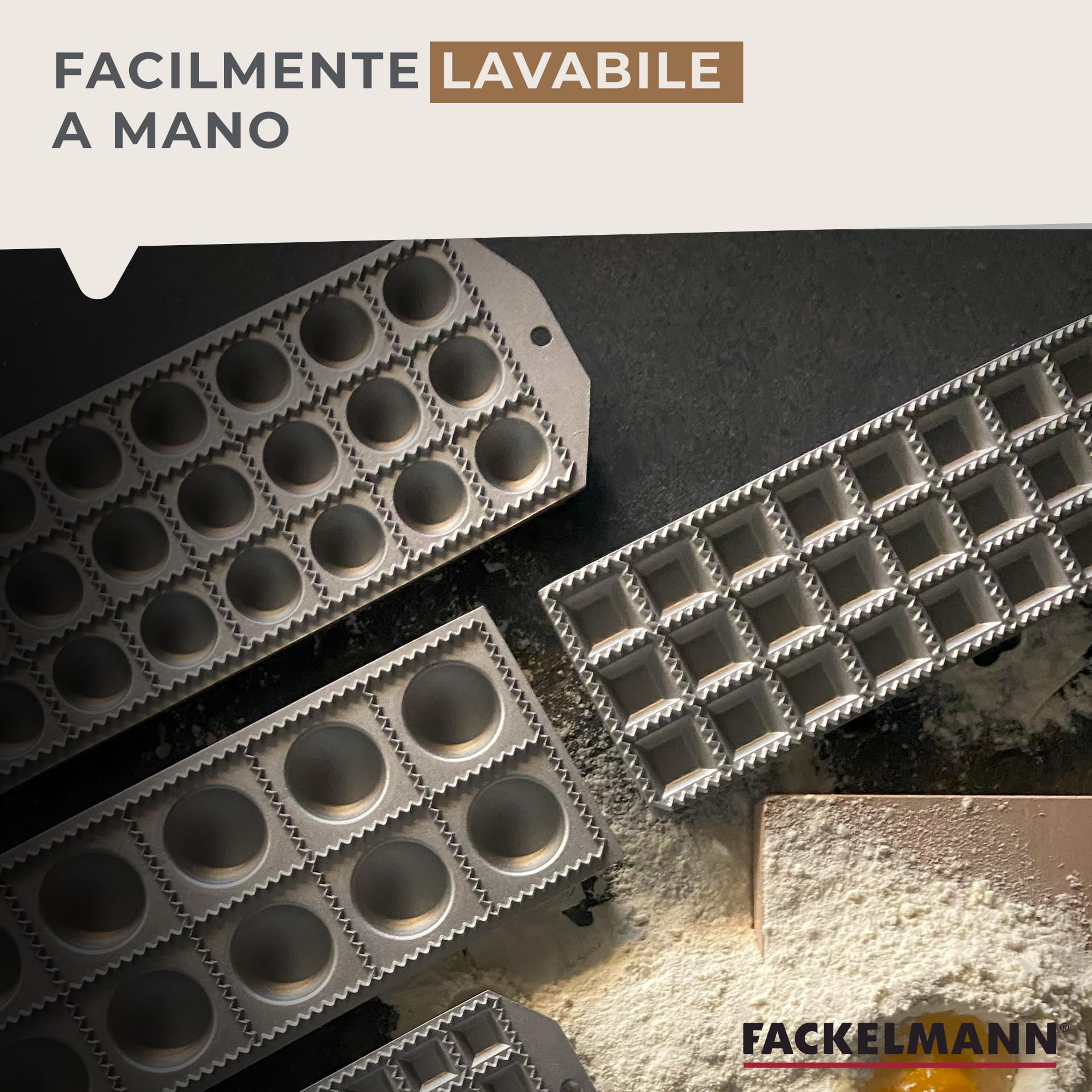 Fackelmann Stampo per ravioli rotondi Ø2,5 cm, 24 impronte, materiale alluminio con piedini di appoggio, lavare a mano, Linea Home Cooking Italian Pa - 4