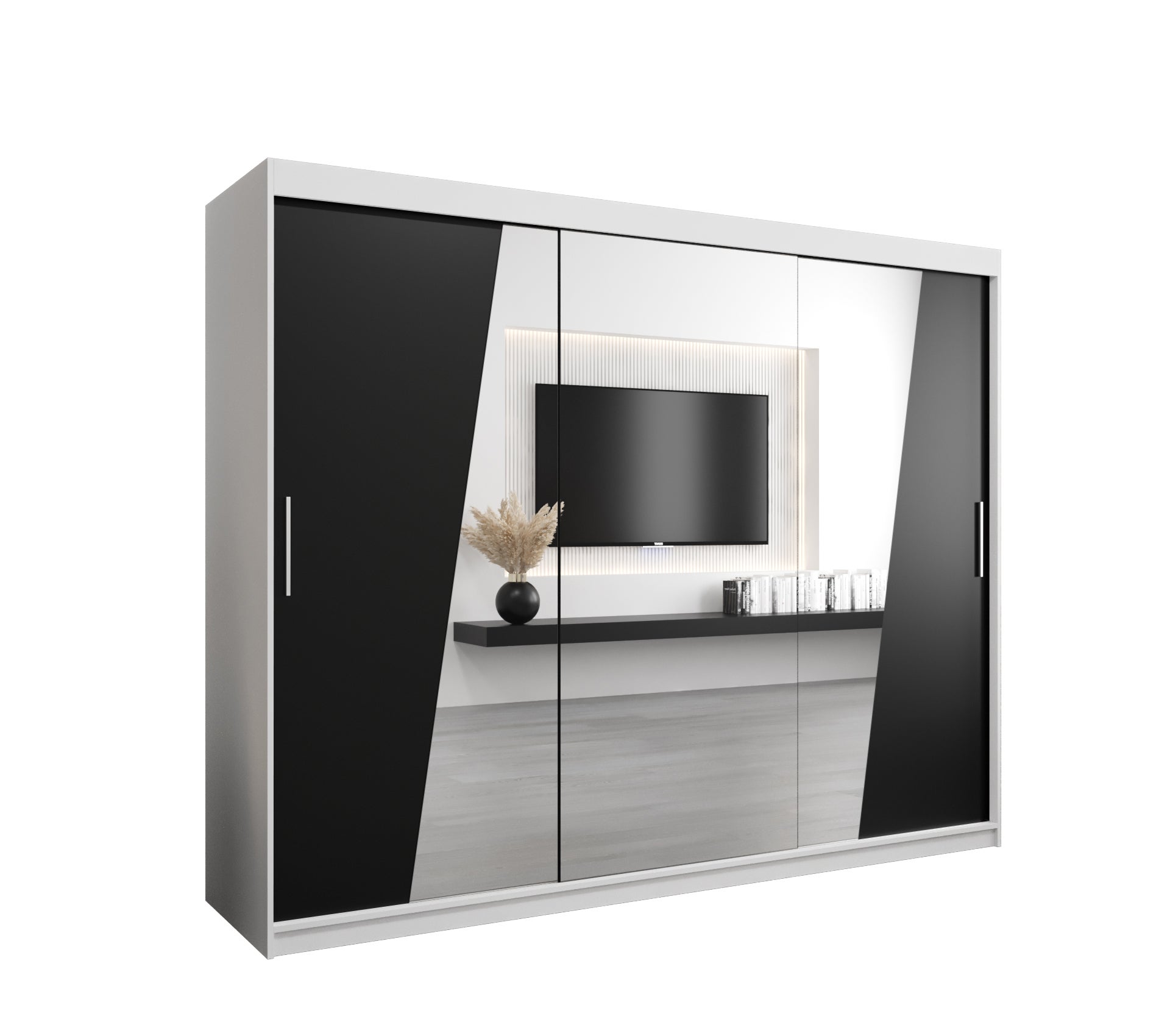 Szafa przesuwna garderoba RHOMB 250 x 62 x 200 cm Biały + Czarny - Abiks Meble