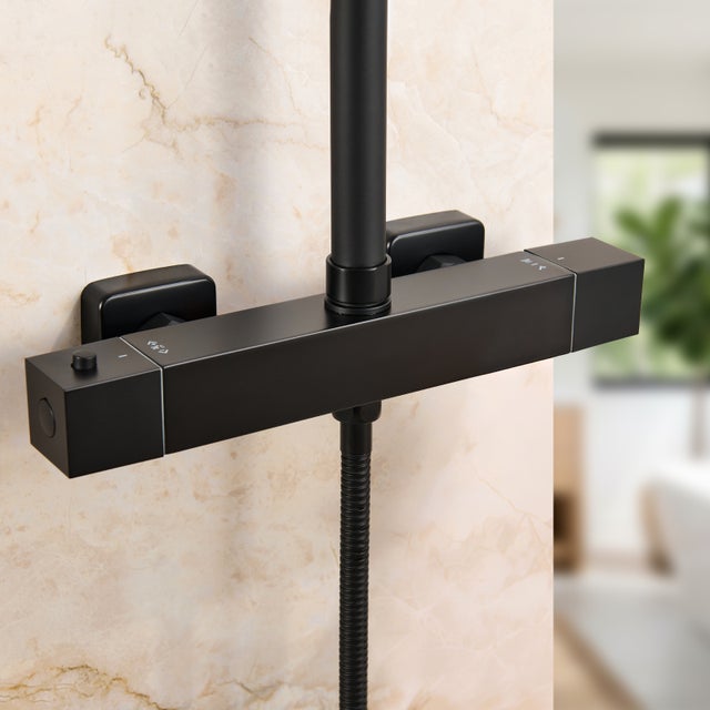Auralum max Mitigeur de Douche Carré,Robinet de Douche Thermostatique avec 2 Sortie,Sortie Supérieure 1/2