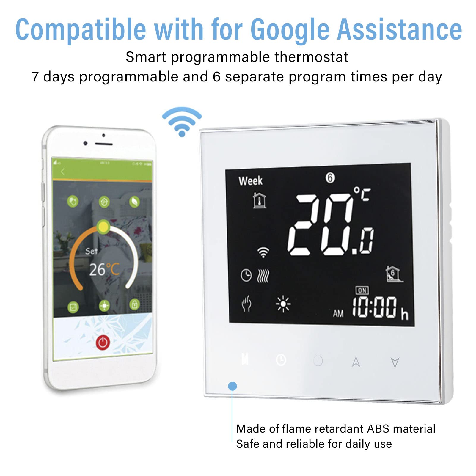 Termostato inteligente de calefacción de caldera con WiFi, control de aplicación, pantalla táctil LCD y control de voz Termostato programable de bajo - 4
